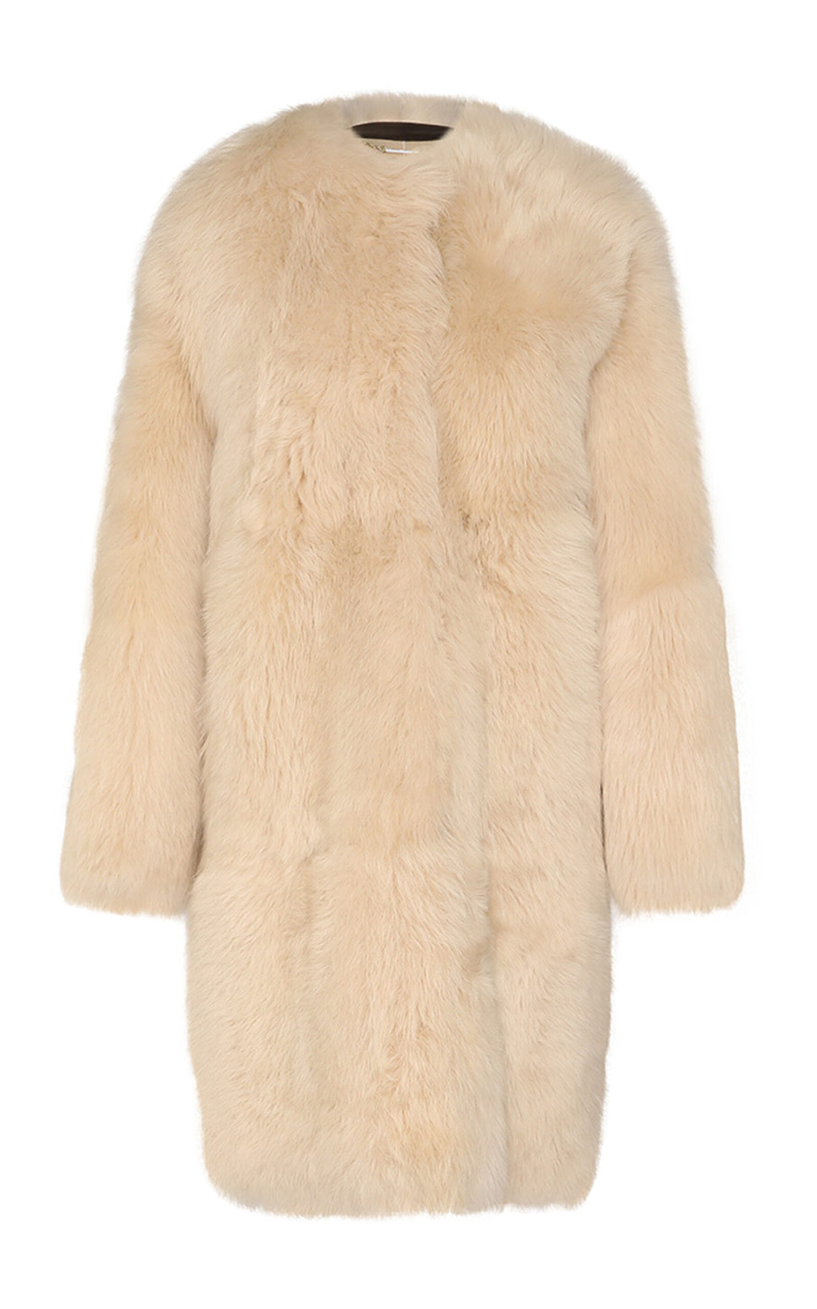 Zimmermann Illustration Shearling Fur Coat In Off-white