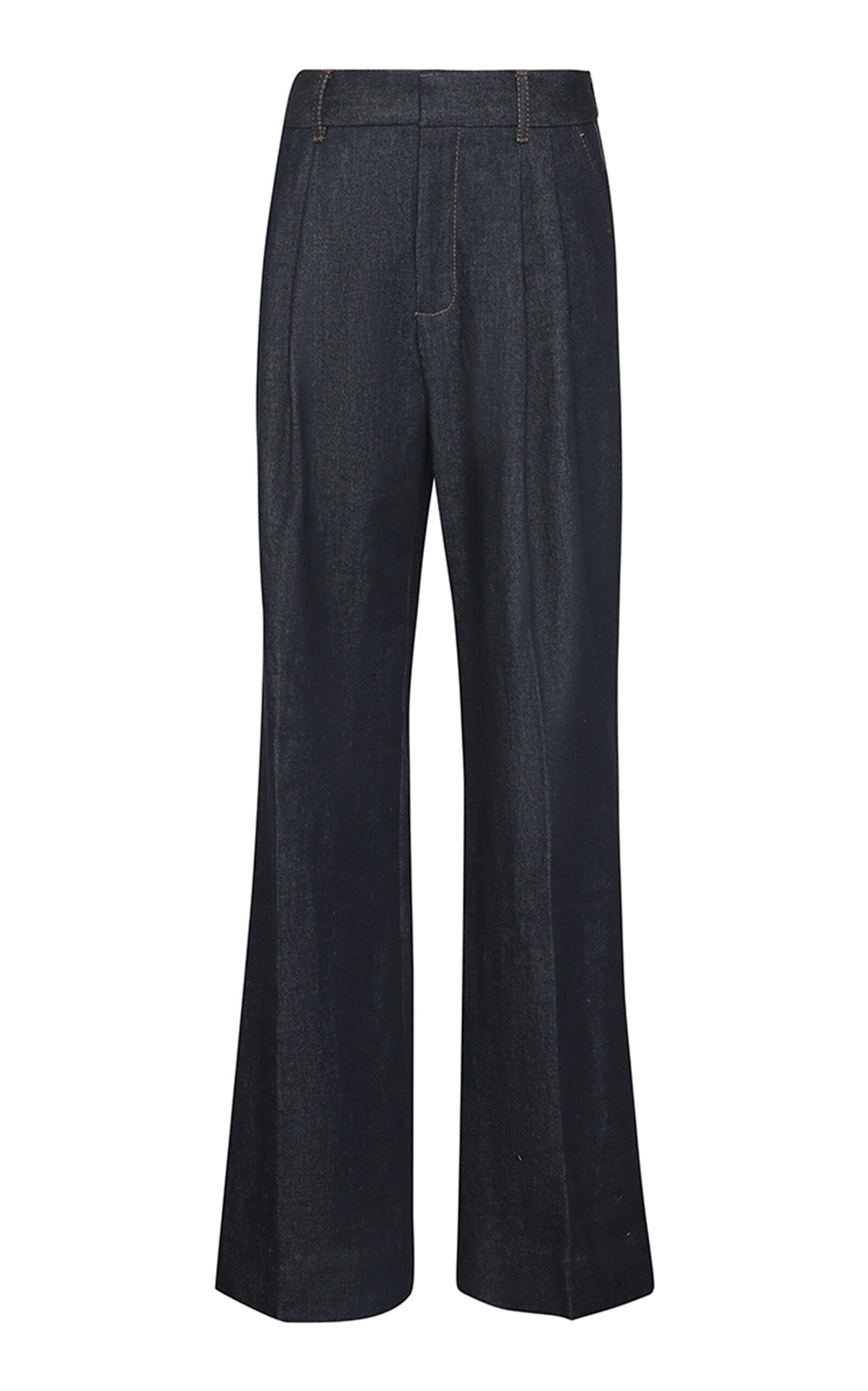 Zimmermann Illustration Pleated Rigid High-rise Wide-leg Jeans In Navy