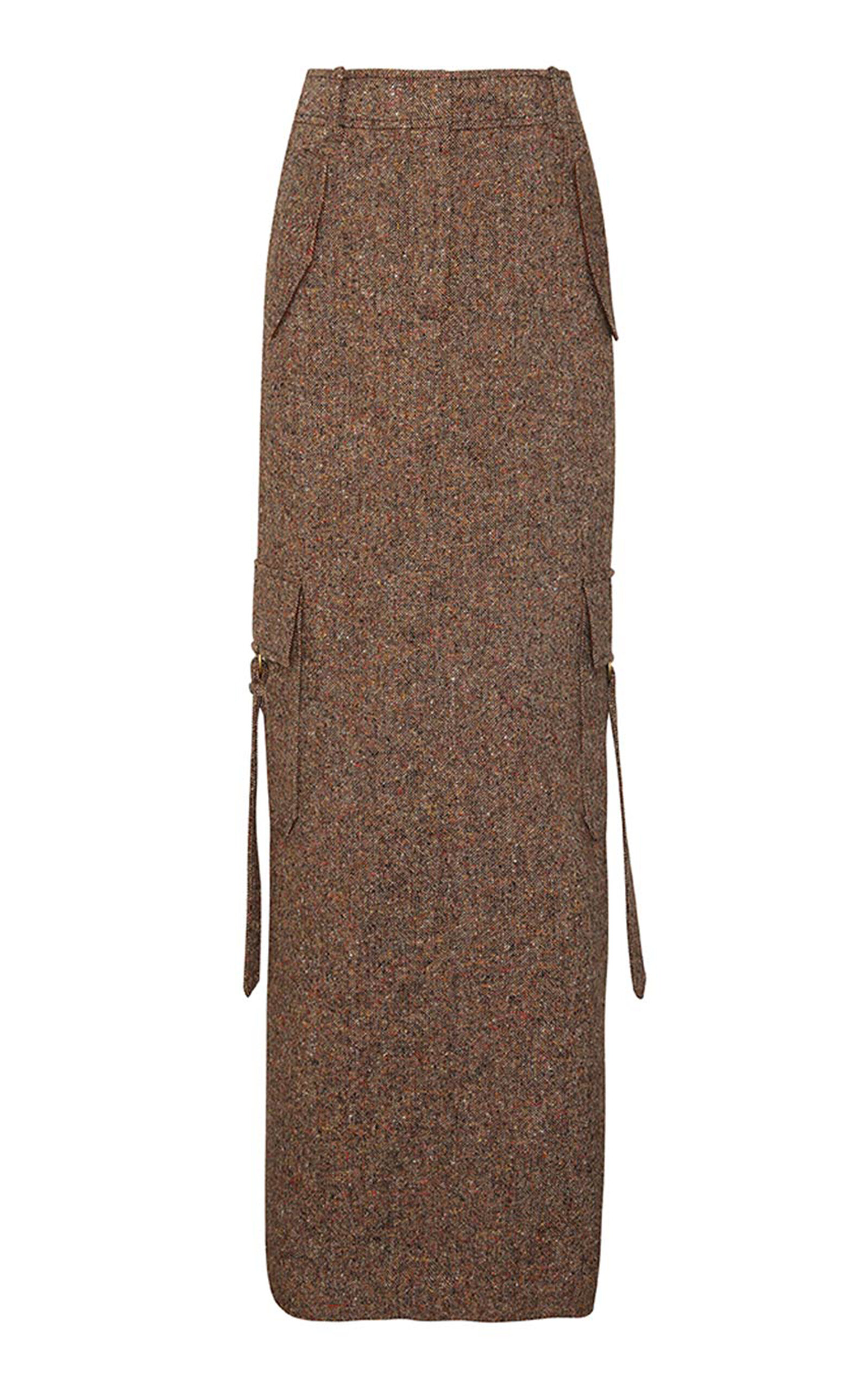 Zimmermann Illustration Wool-blend Tweed Cargo Maxi Skirt In Brown