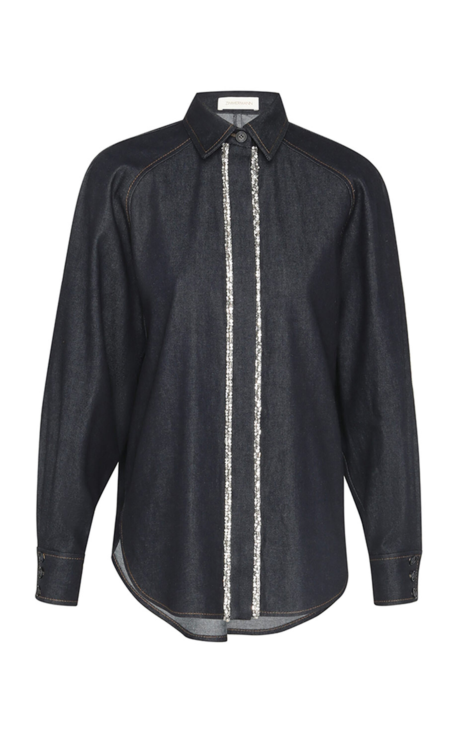 Zimmermann Illustration Crystal-trimmed Denim Shirt In Navy