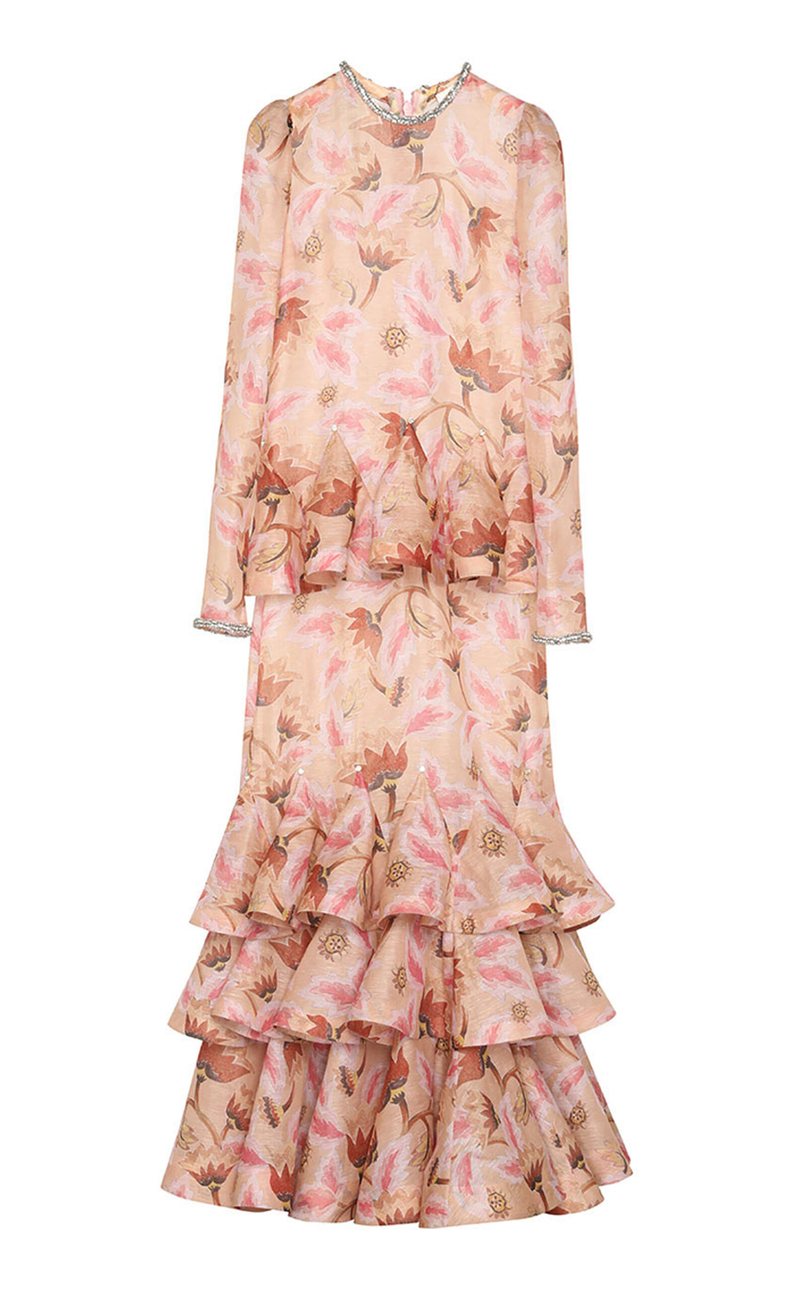 Zimmermann Illustration Printed Linen-silk Chiffon Maxi Dress In Pink