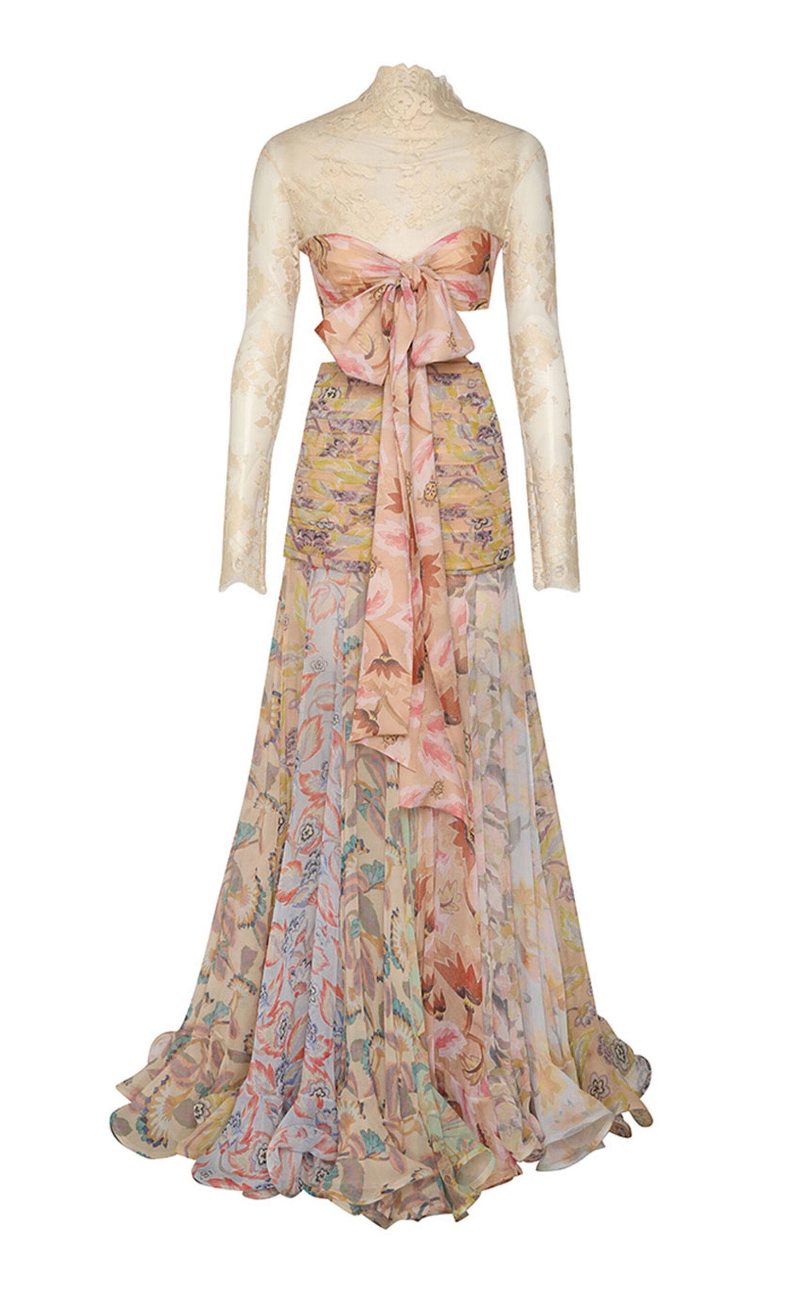 Zimmermann Eden Bow-detailed Lace-chiffon Maxi Dress In Multi