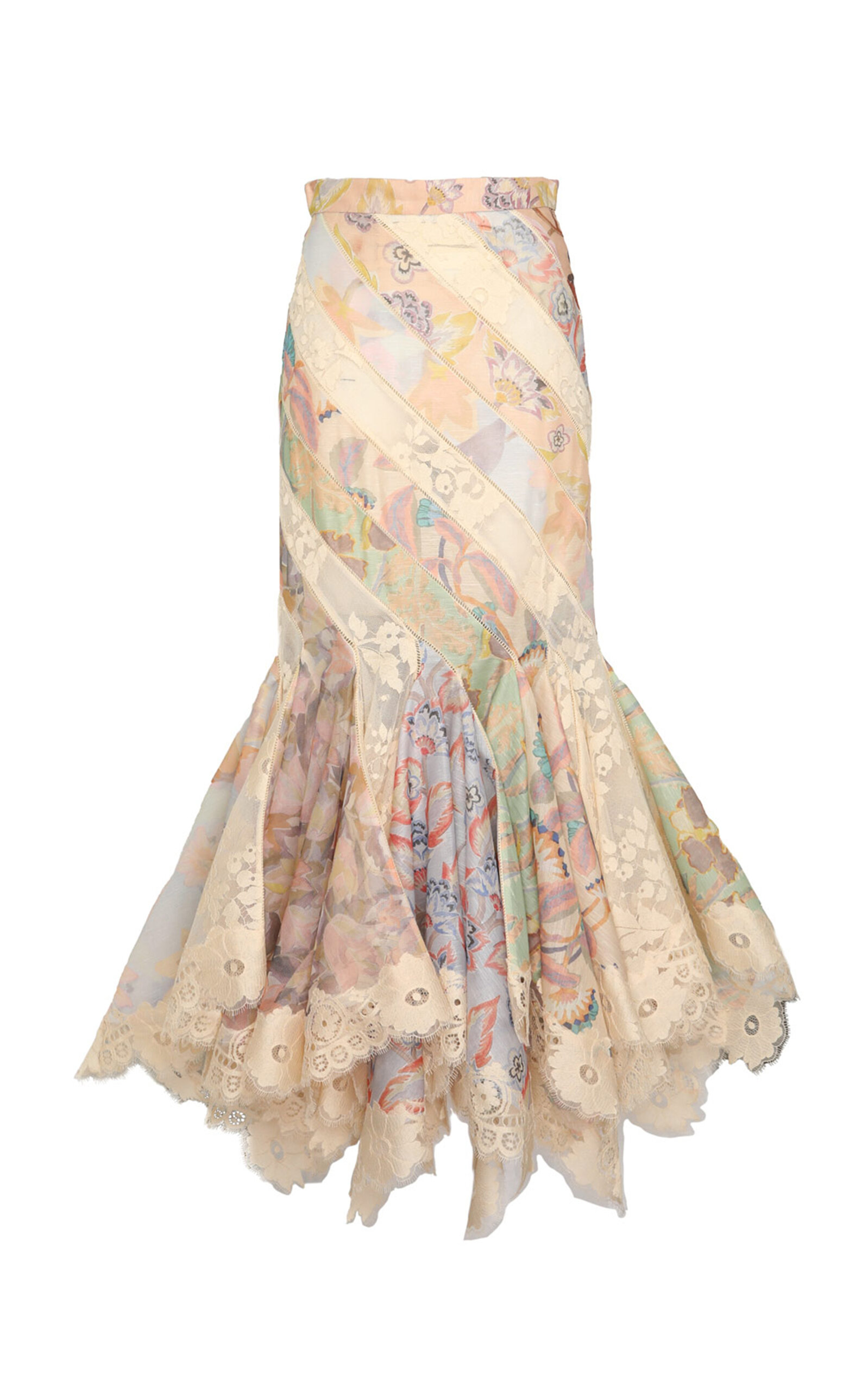 Zimmermann Eden Lace-trimmed Paneled Chiffon Maxi Skirt In Multi