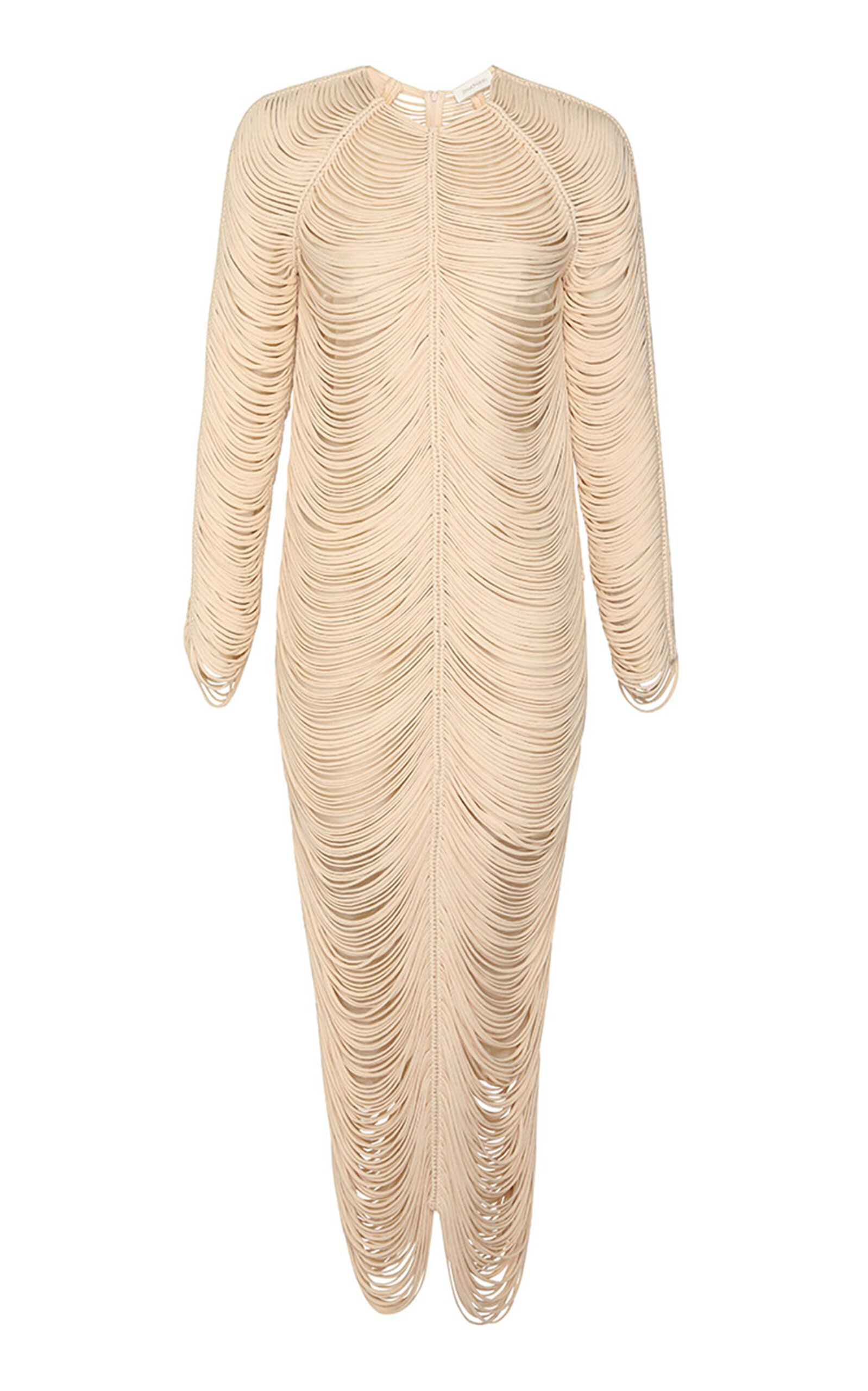 Zimmermann Pavillion Rouleaux Corded Fringe Midi Dress In Off-white