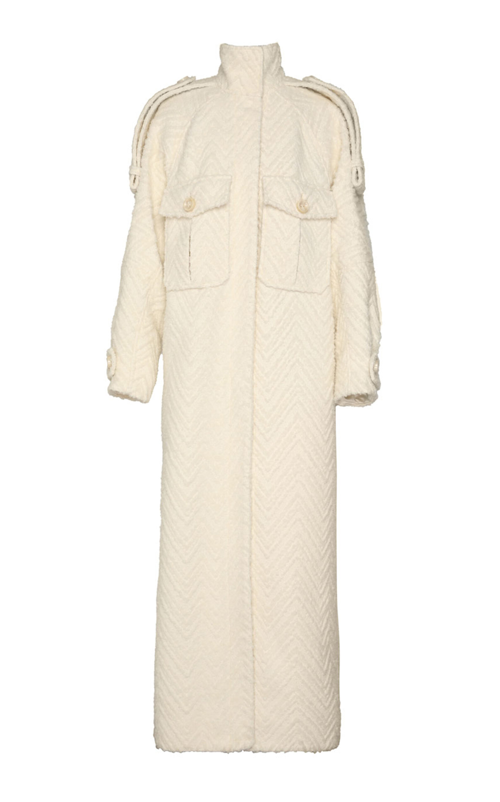 Zimmermann Illustration Chevron-knit Wool-blend Coat In Off-white