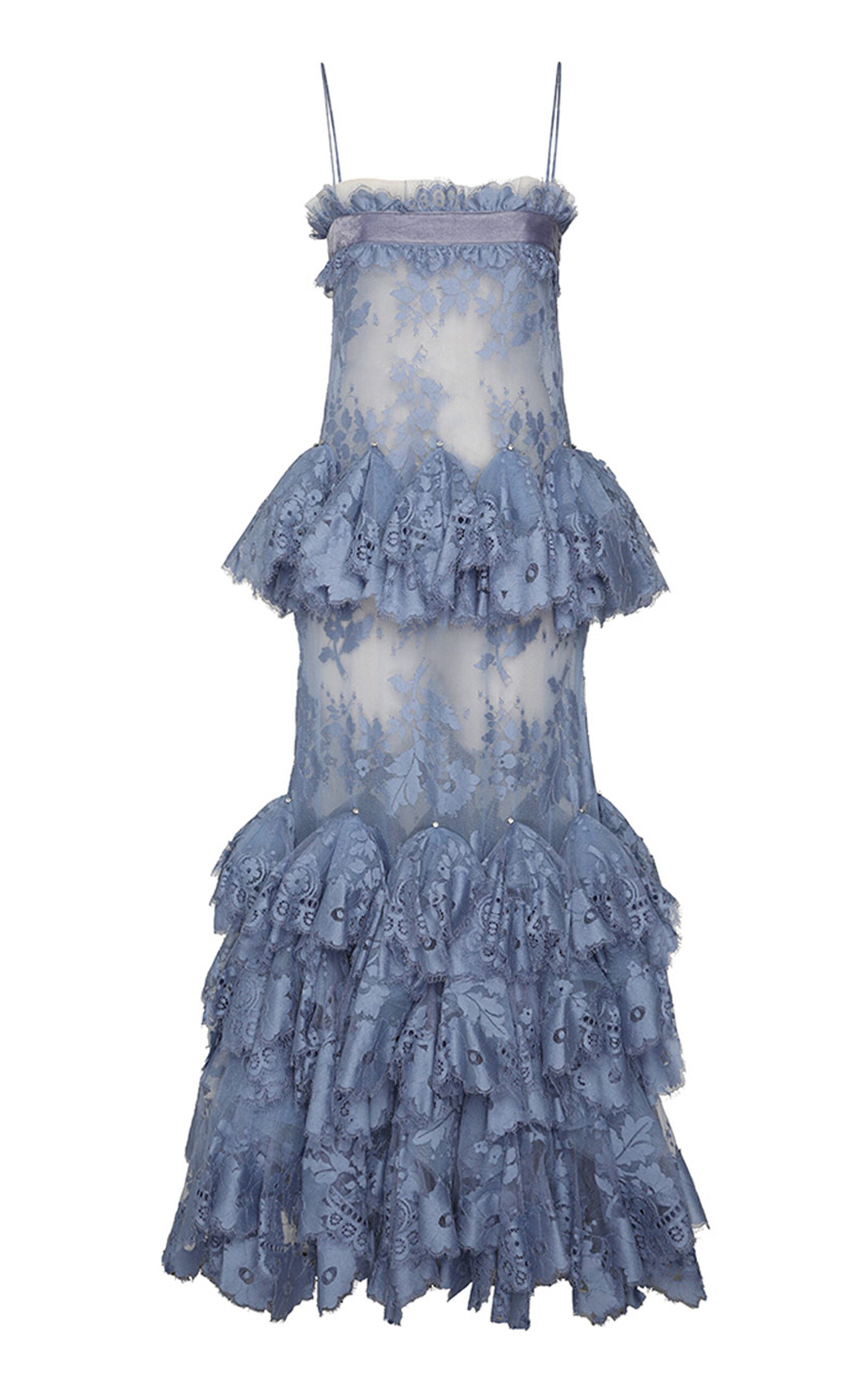 Zimmermann Eden Ruffled Lace Maxi Dress In Blue