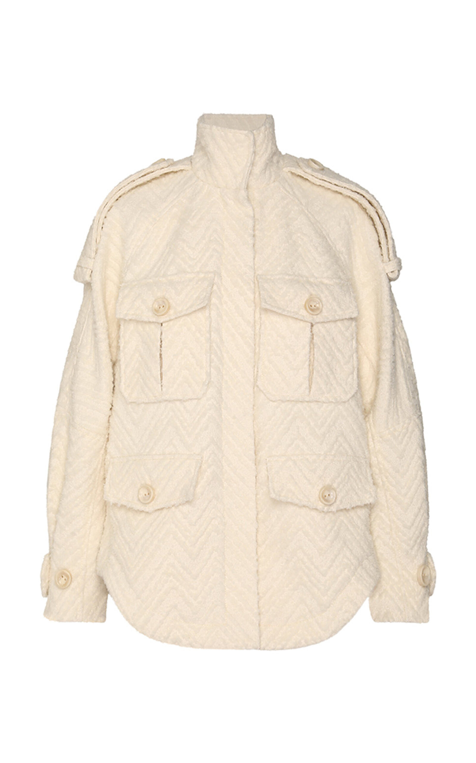 Zimmermann Illustration Oversized Chevron-knit Wool-blend Jacket In Off-white