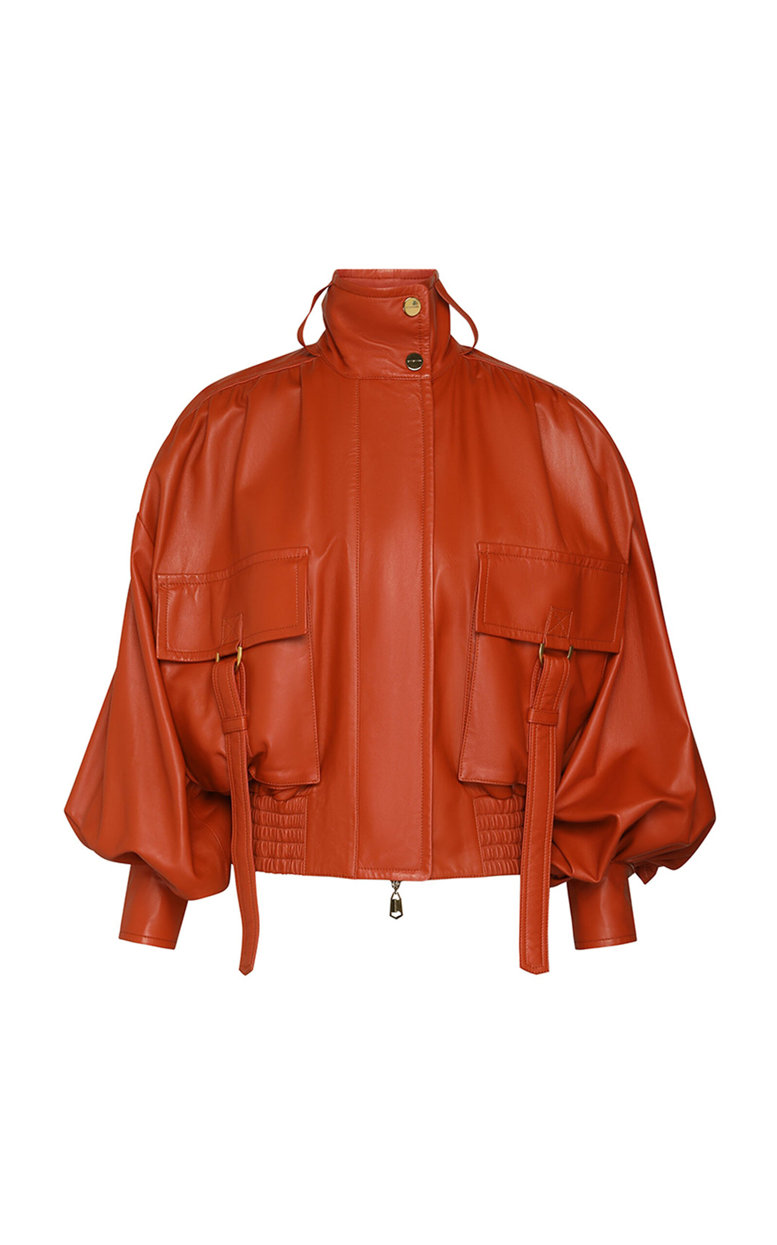 Zimmermann Illustration Leather Bomber Jacket In Orange