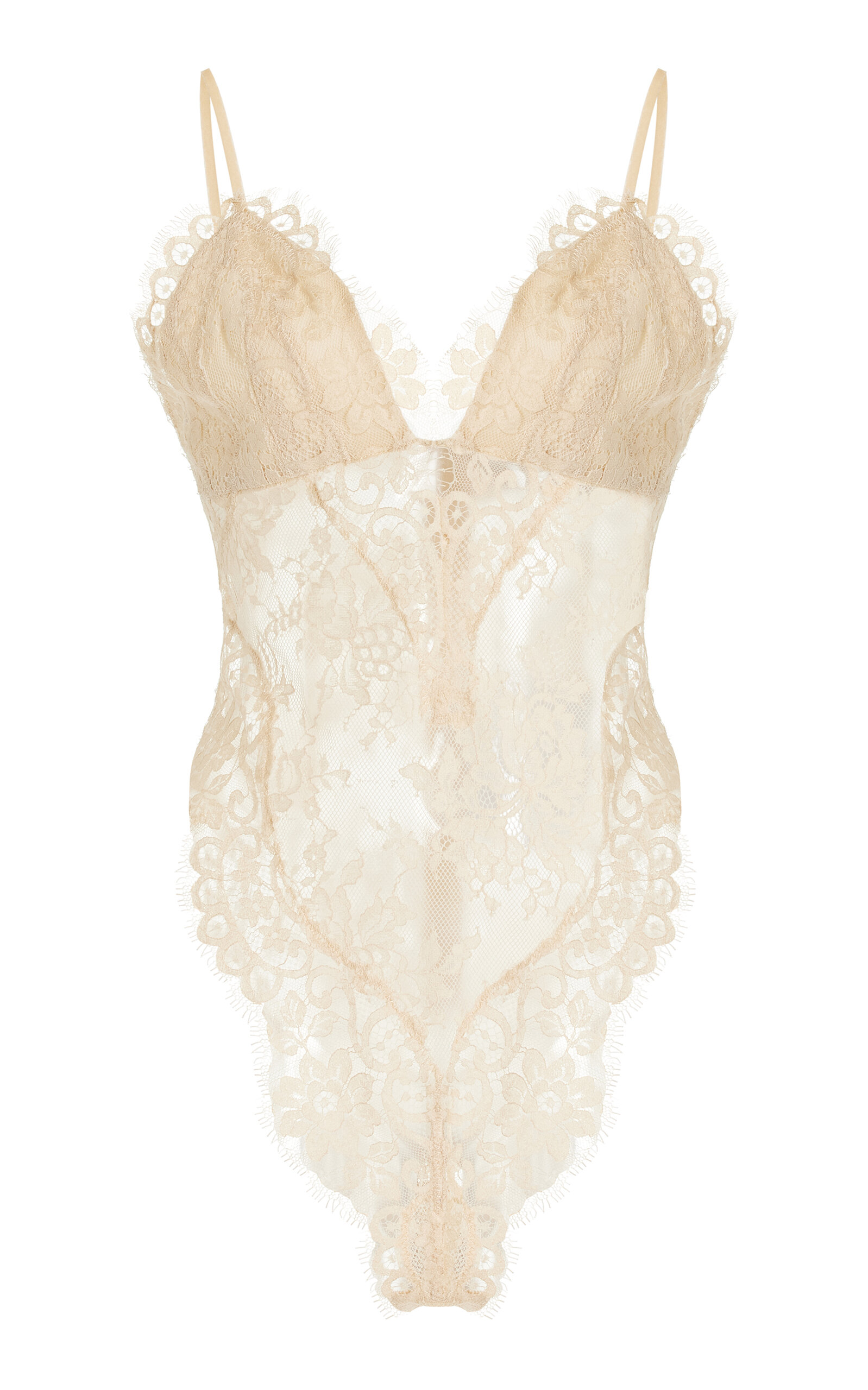 Shop Zimmermann Illustration Plunged Lace Bodysuit In Off-white