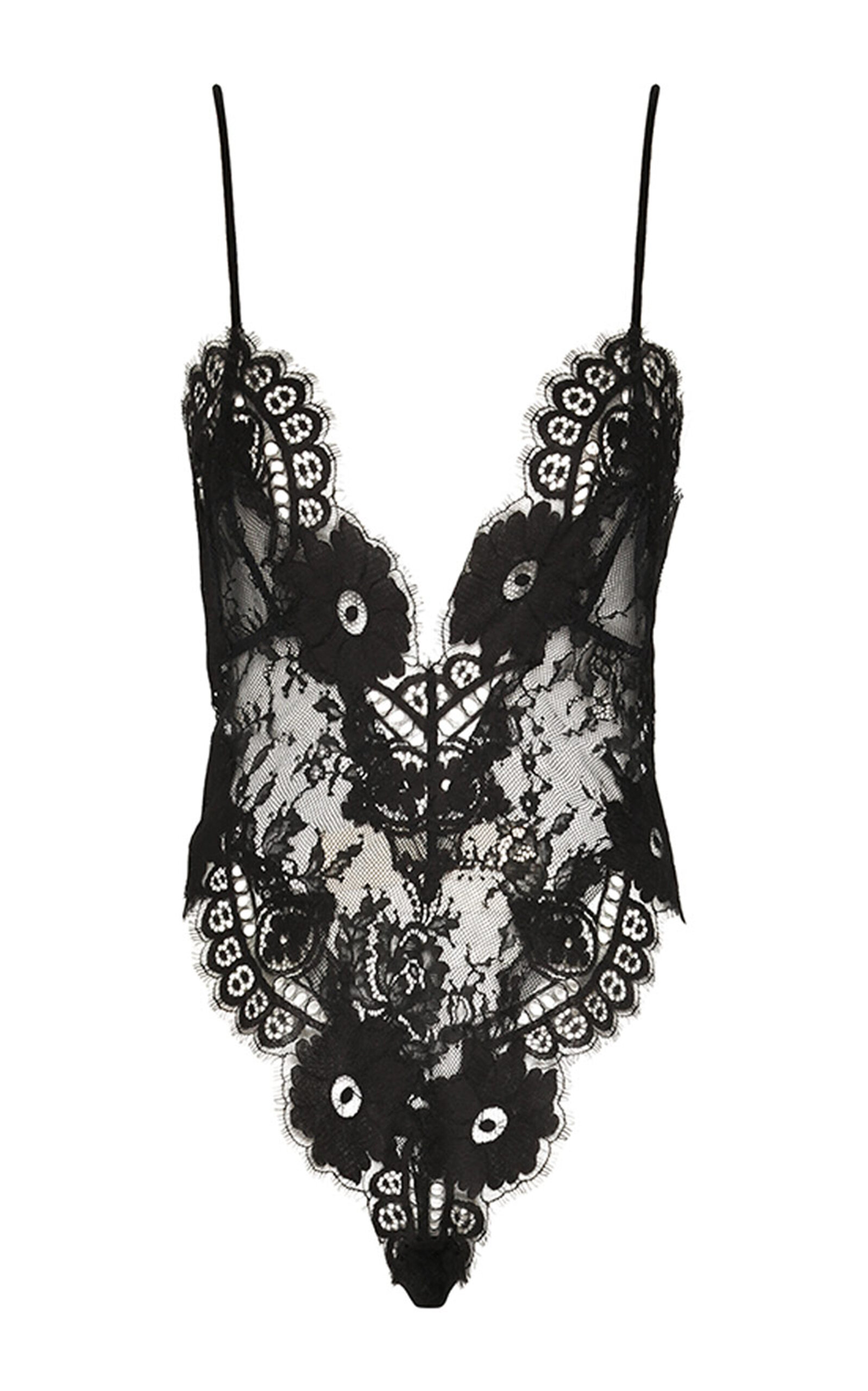 Zimmermann Illustration Plunged Lace Bodysuit In Black