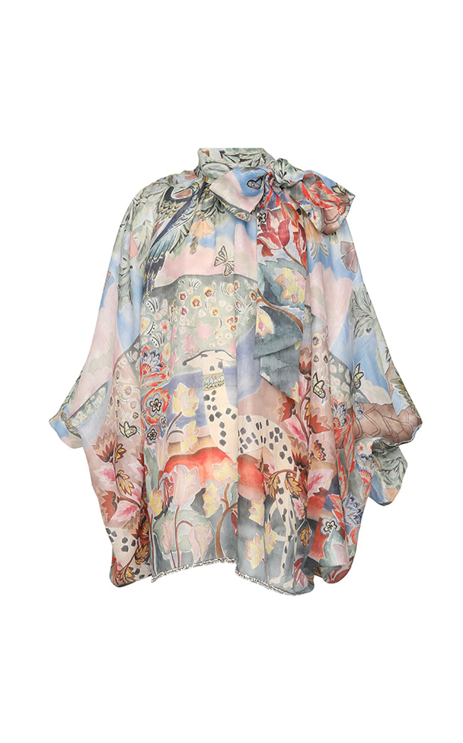 Zimmermann Illustration Billow Printed Linen-silk Mini Dress In Multi