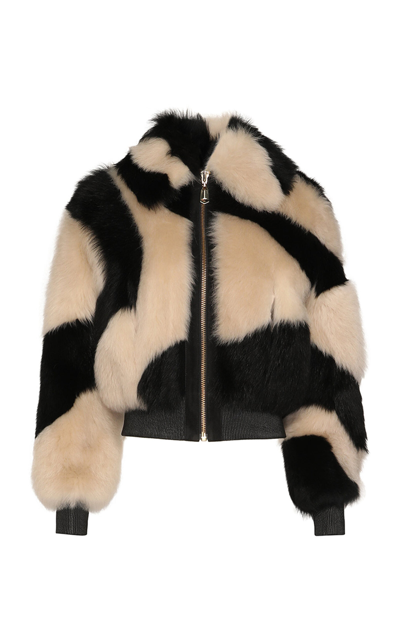 Zimmermann Illustration Swirl Shearling Fur Jacket In Black,white