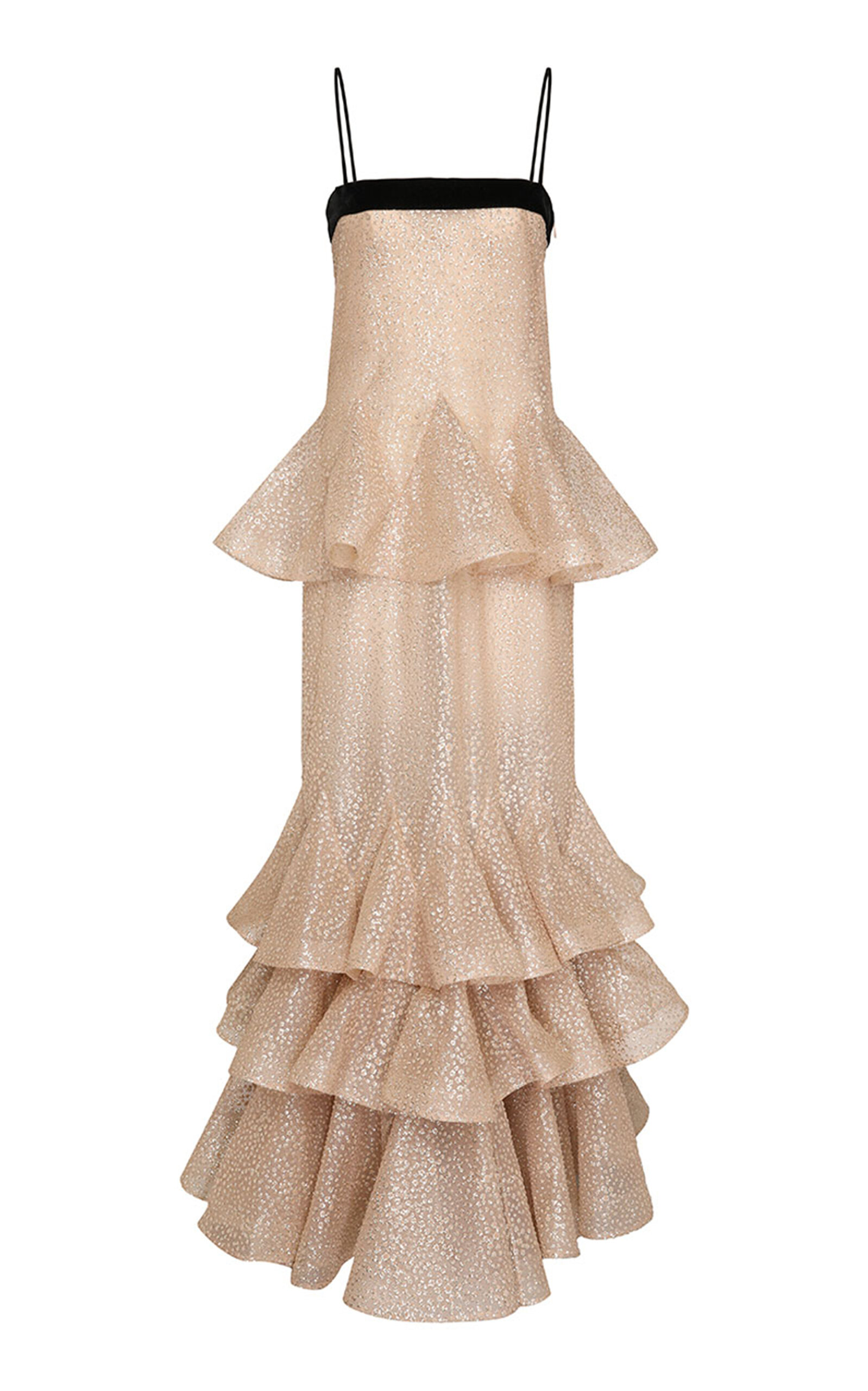 Zimmermann Pavillion Glittered Ruffled Voile Maxi Dress In Off-white