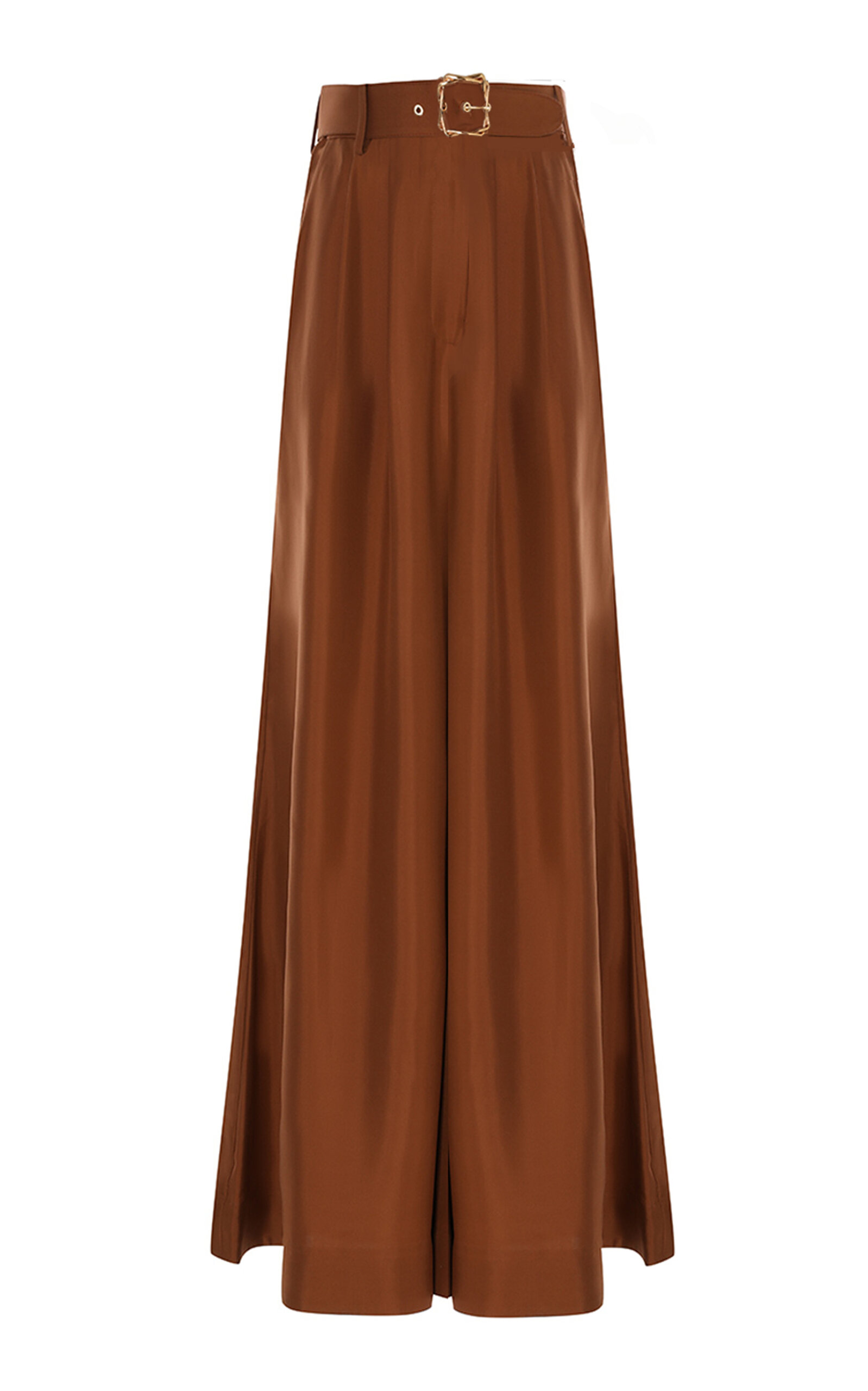 Zimmermann Illustration High-rise Silk Wide-leg Pants In Brown