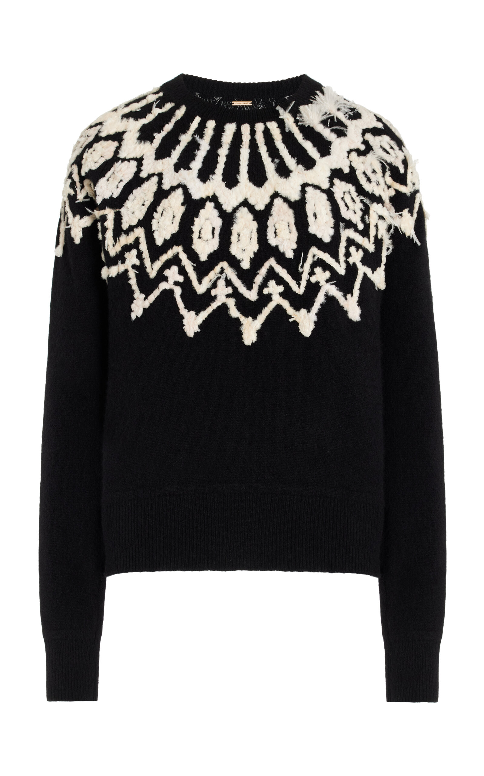 Shop Adam Lippes Feather-embroidered Cashmere Sweater In Black,white