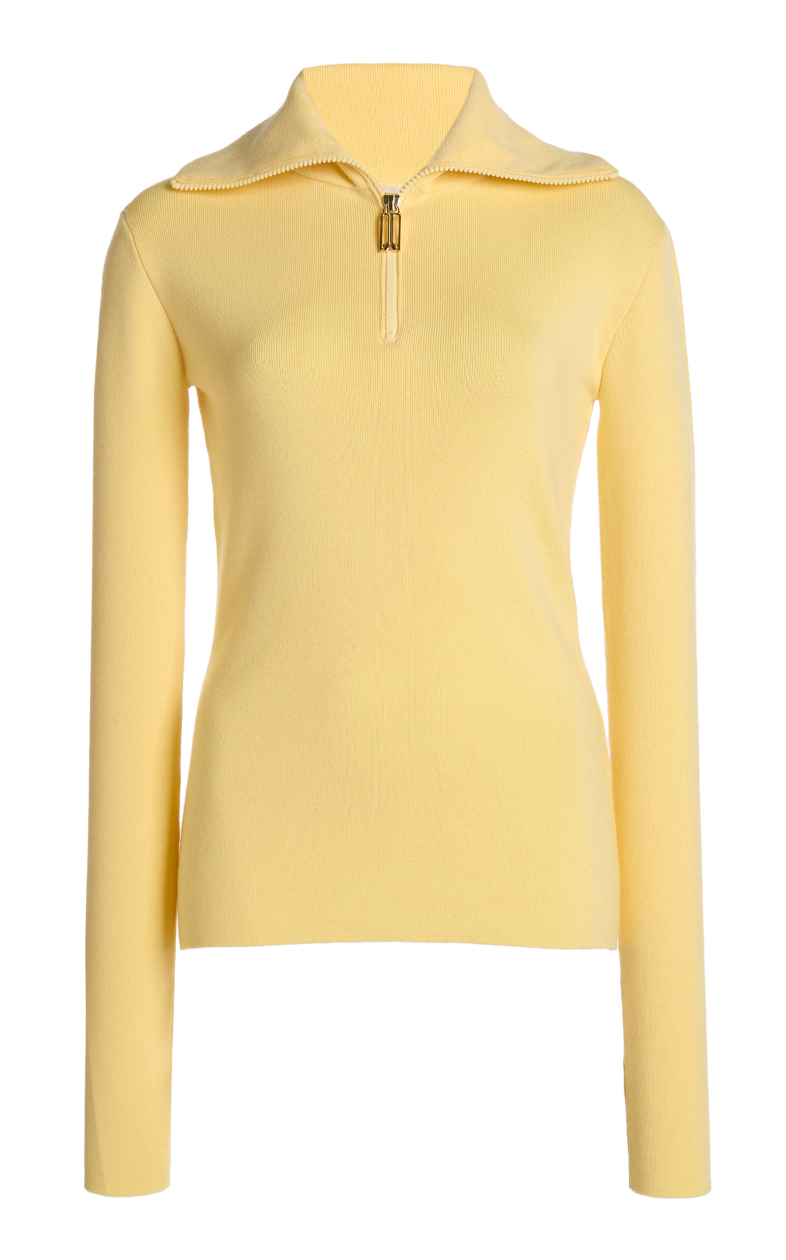 Victoria Beckham Merino Wool Zipper-detailed Turtleneck Top In Yellow