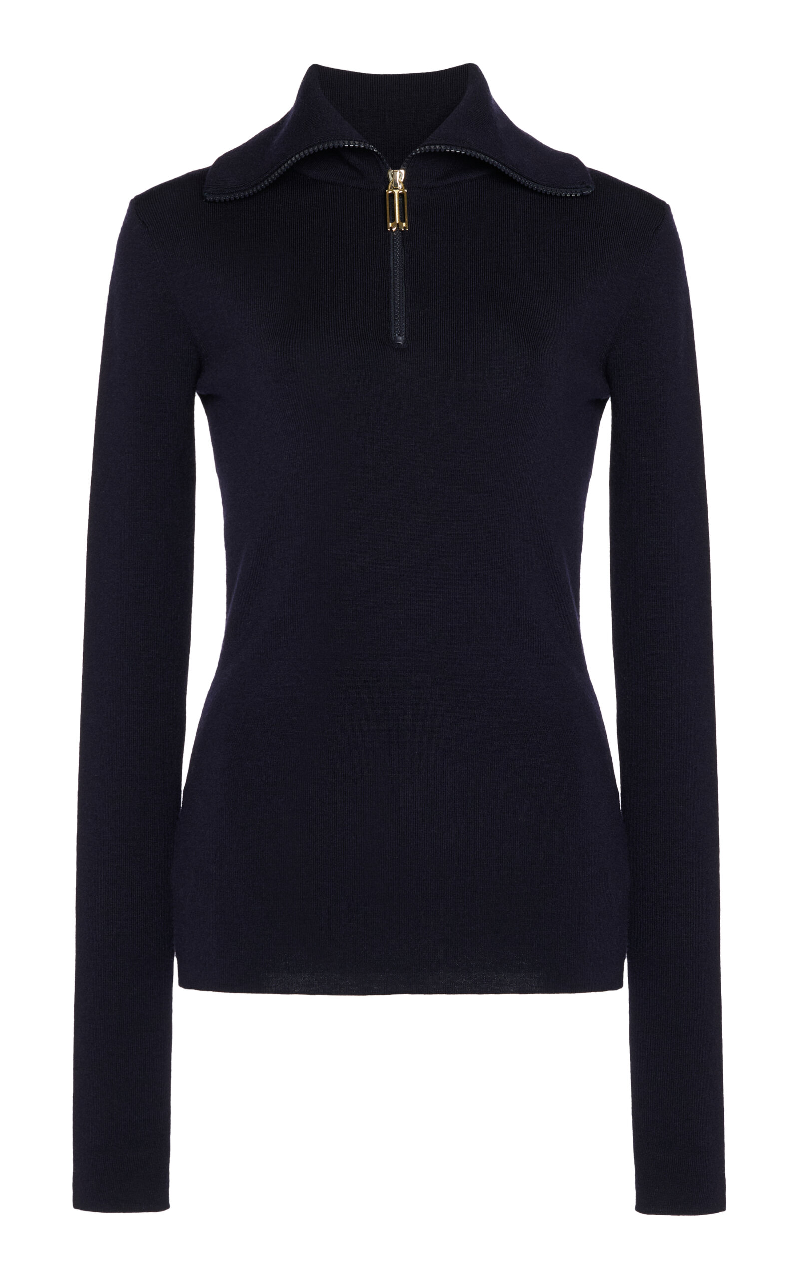 Victoria Beckham Merino Wool Zipper-detailed Turtleneck Top In Black