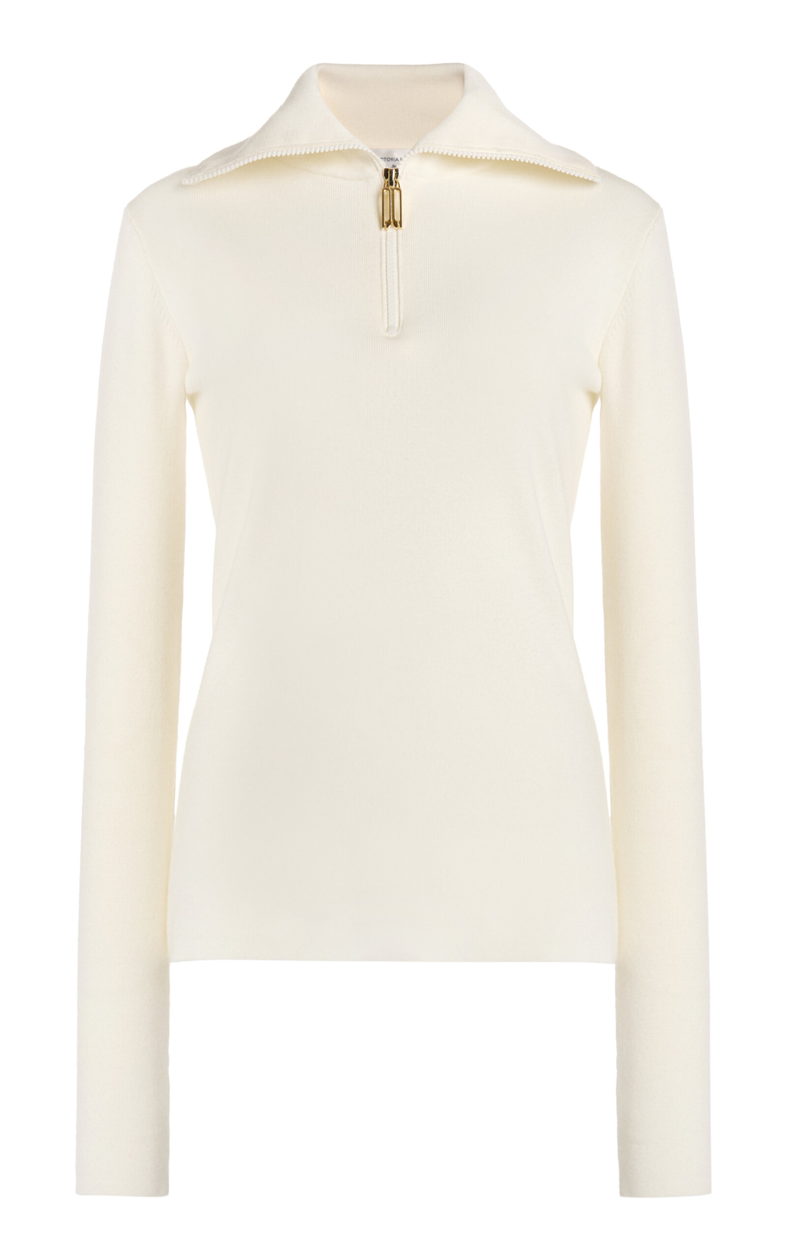 Shop Victoria Beckham Merino Wool Zipper-detailed Turtleneck Top In White