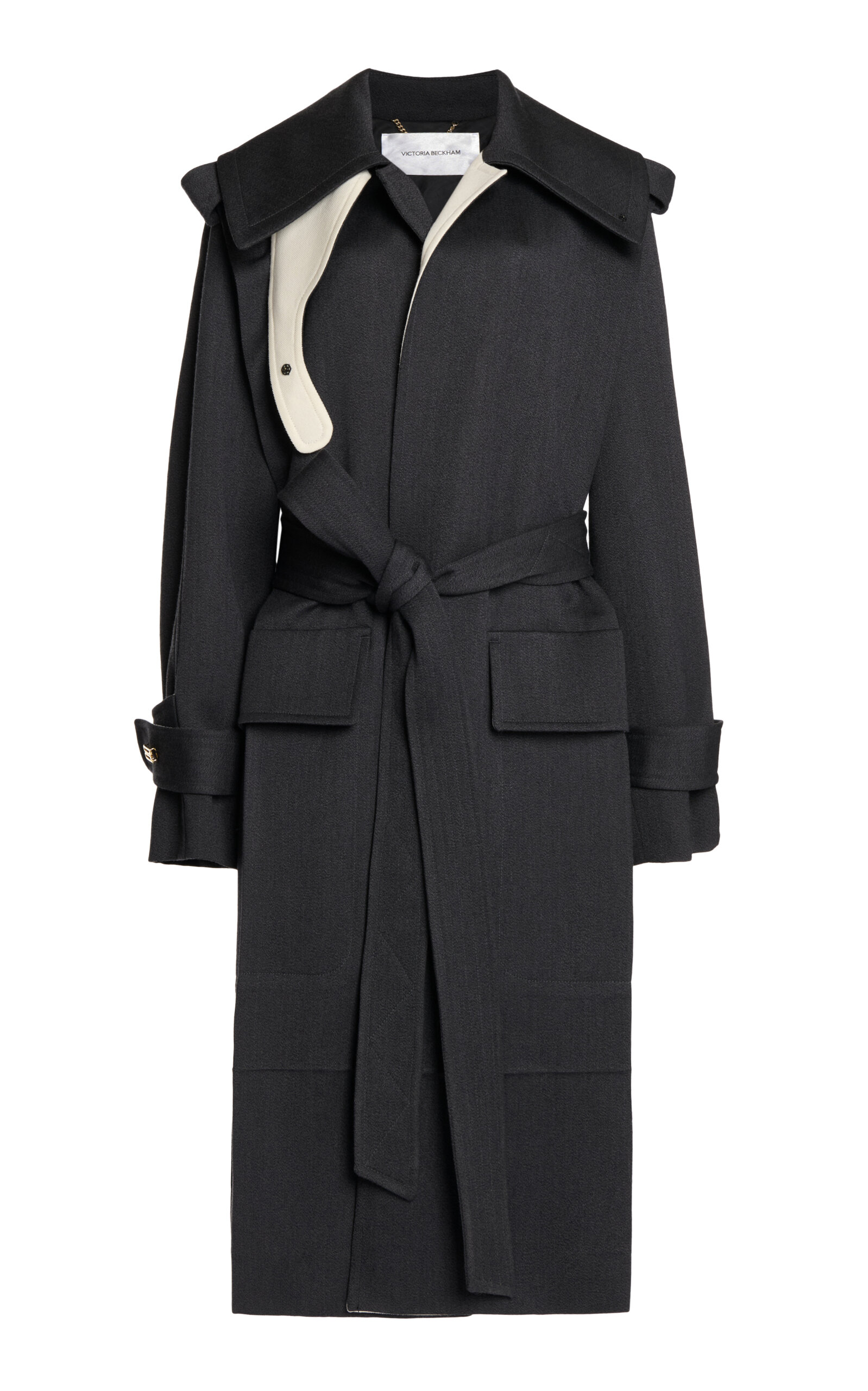 Victoria Beckham Wool Trench Coat In Black