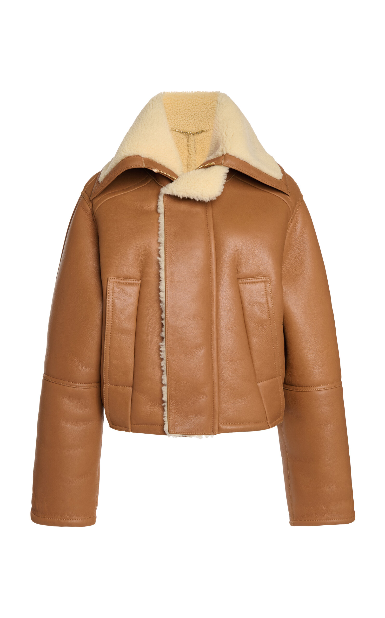 Victoria Beckham Lamb Shearling Peacoat In Tan