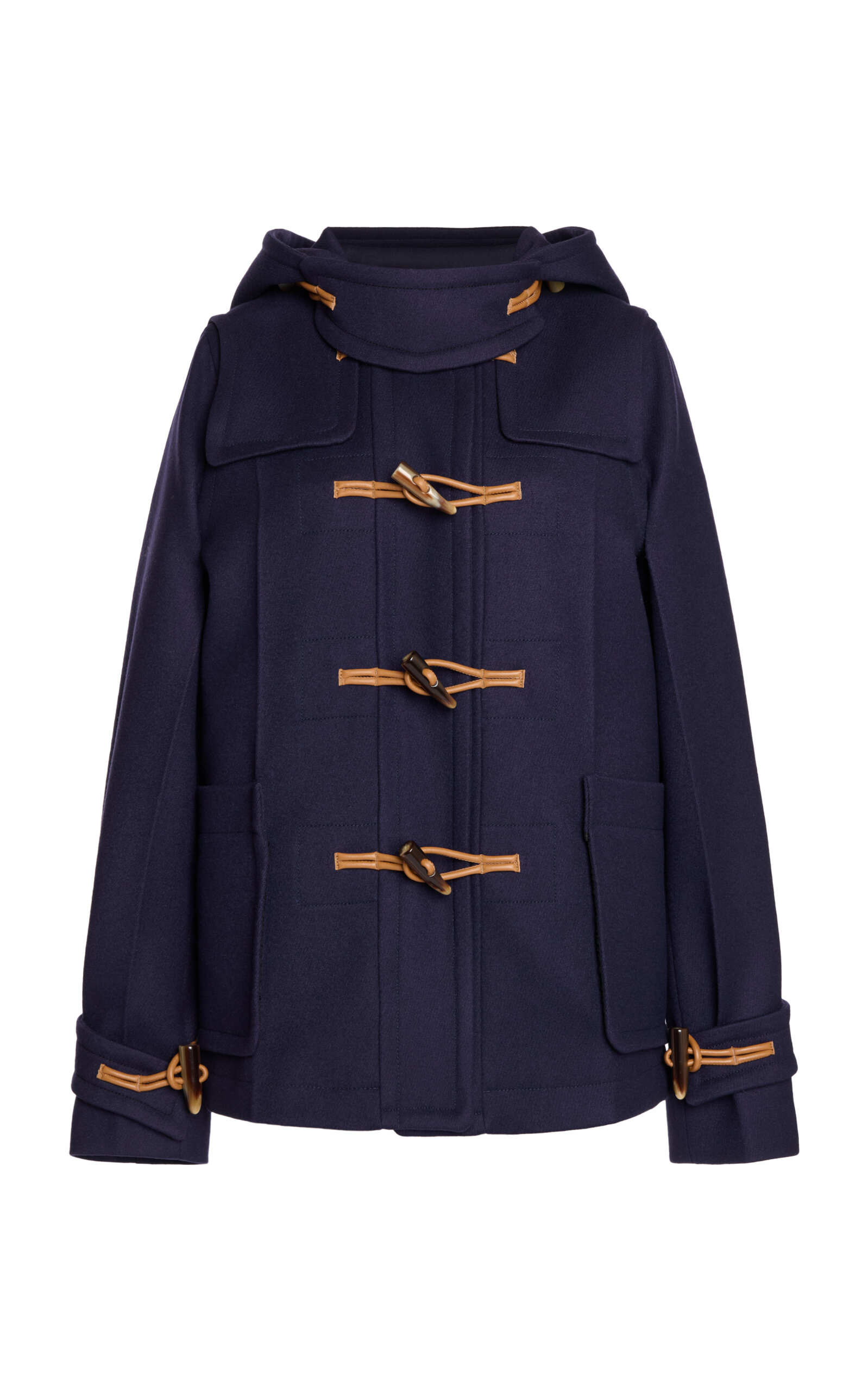 Victoria Beckham Shrunken Wool Duffle Coat In Navy