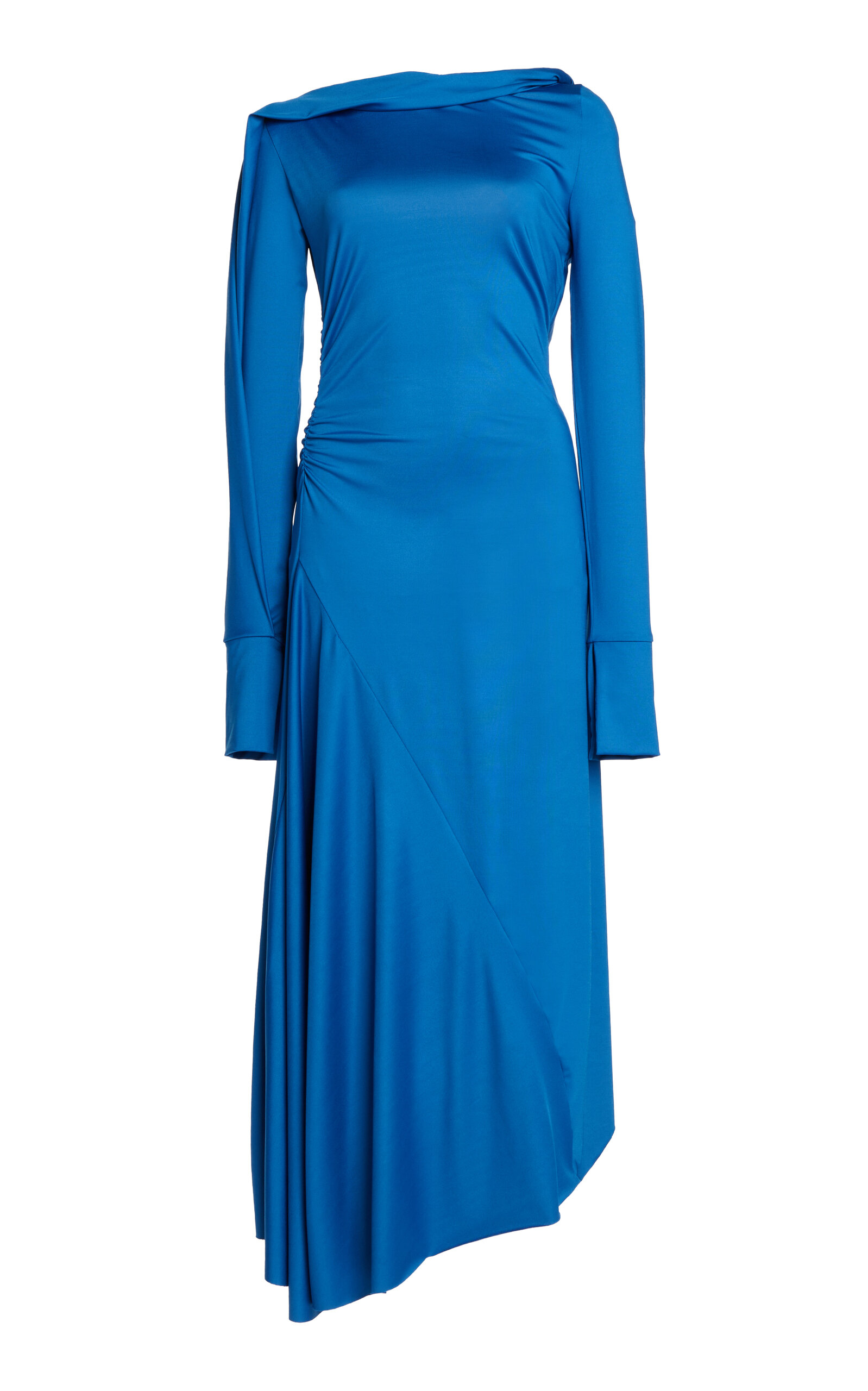 Victoria Beckham Draped Jersey Midi Dress In Blue