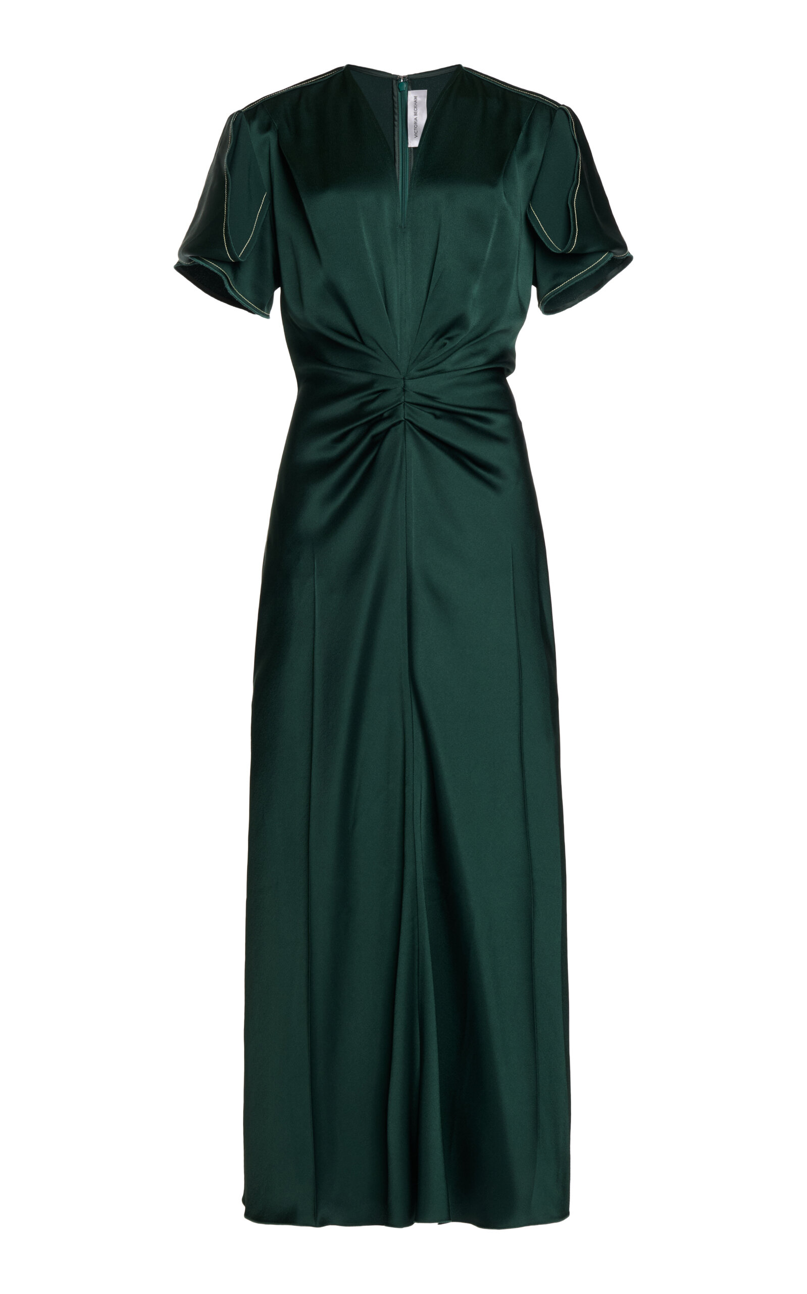 Victoria Beckham Satin Gathered Midi Dress In Green