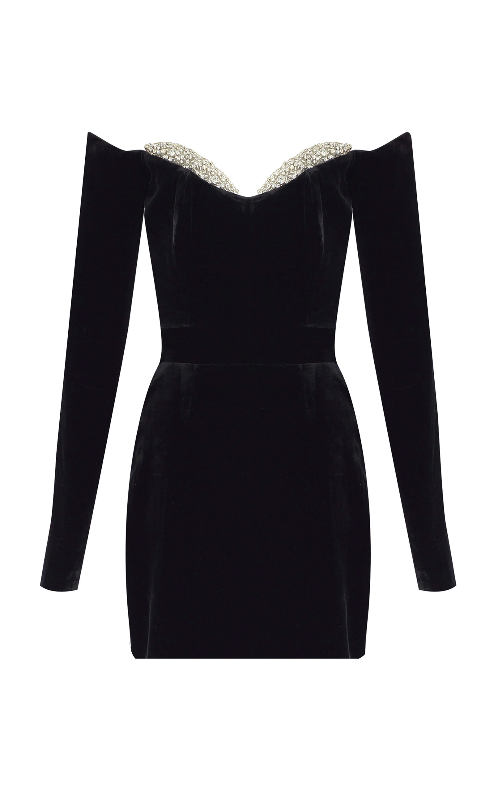 The New Arrivals Ilkyaz Ozel Farah Crystal-embellished Off-shoulder Mini Dress In Black