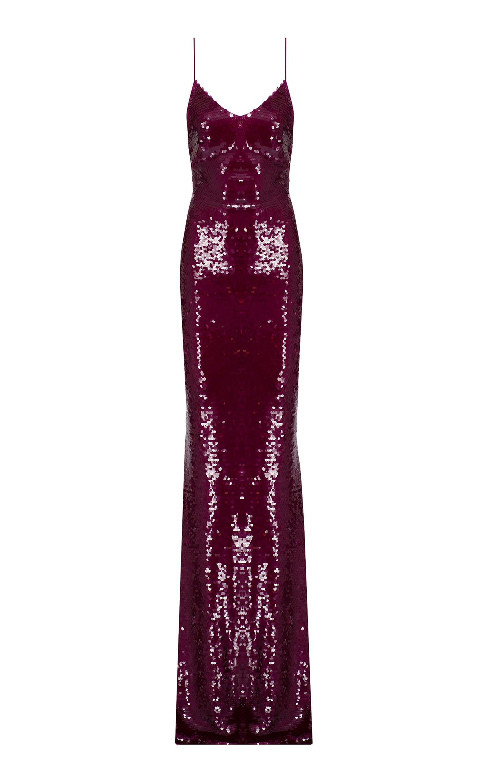 The New Arrivals Ilkyaz Ozel Gynweth Sequined Slip Maxi Dress In Burgundy