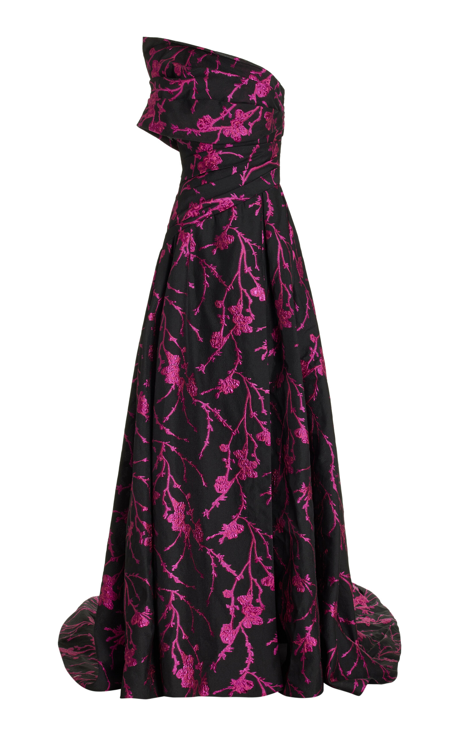 Floral Fil-Coupe Asymmetric Draped Gown