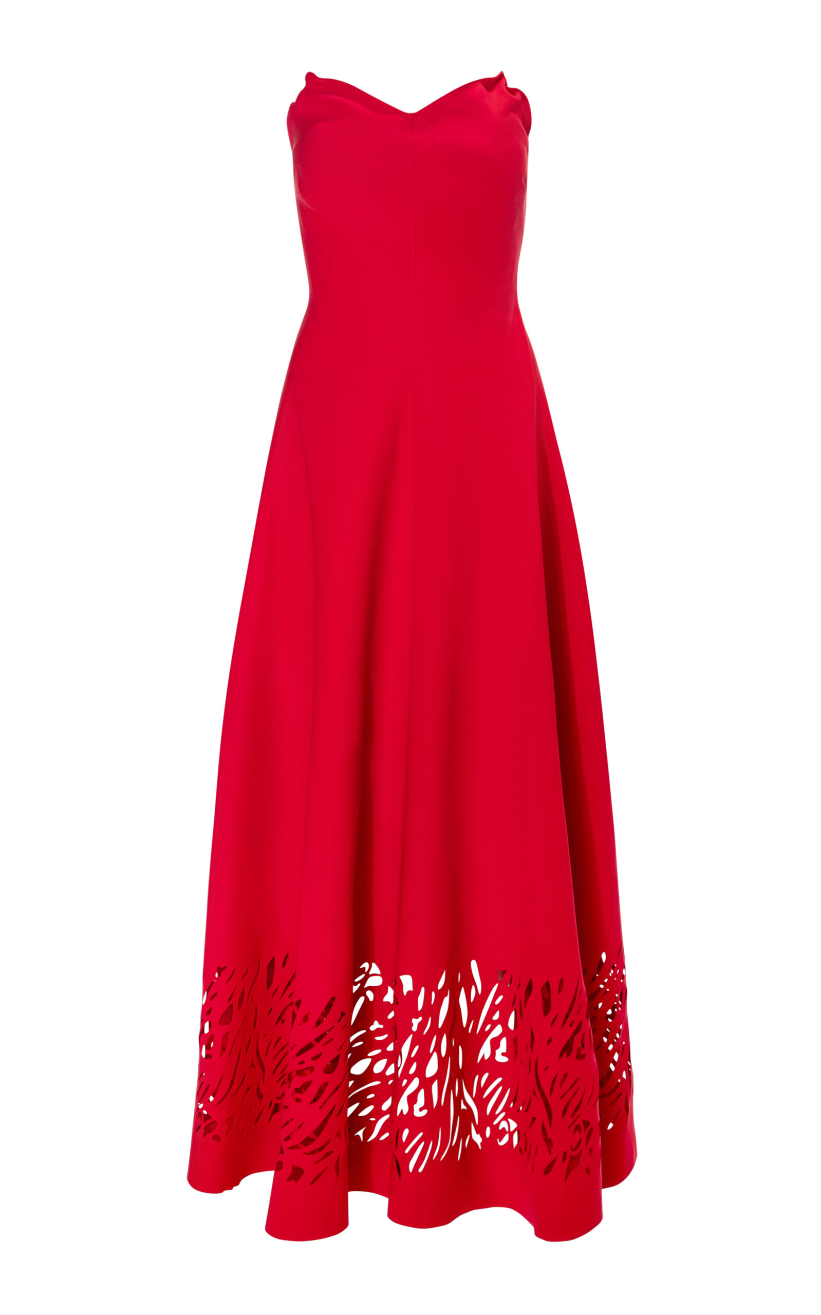 Marmar Halim Laser-cut Strapless Crepe Maxi Dress In Red