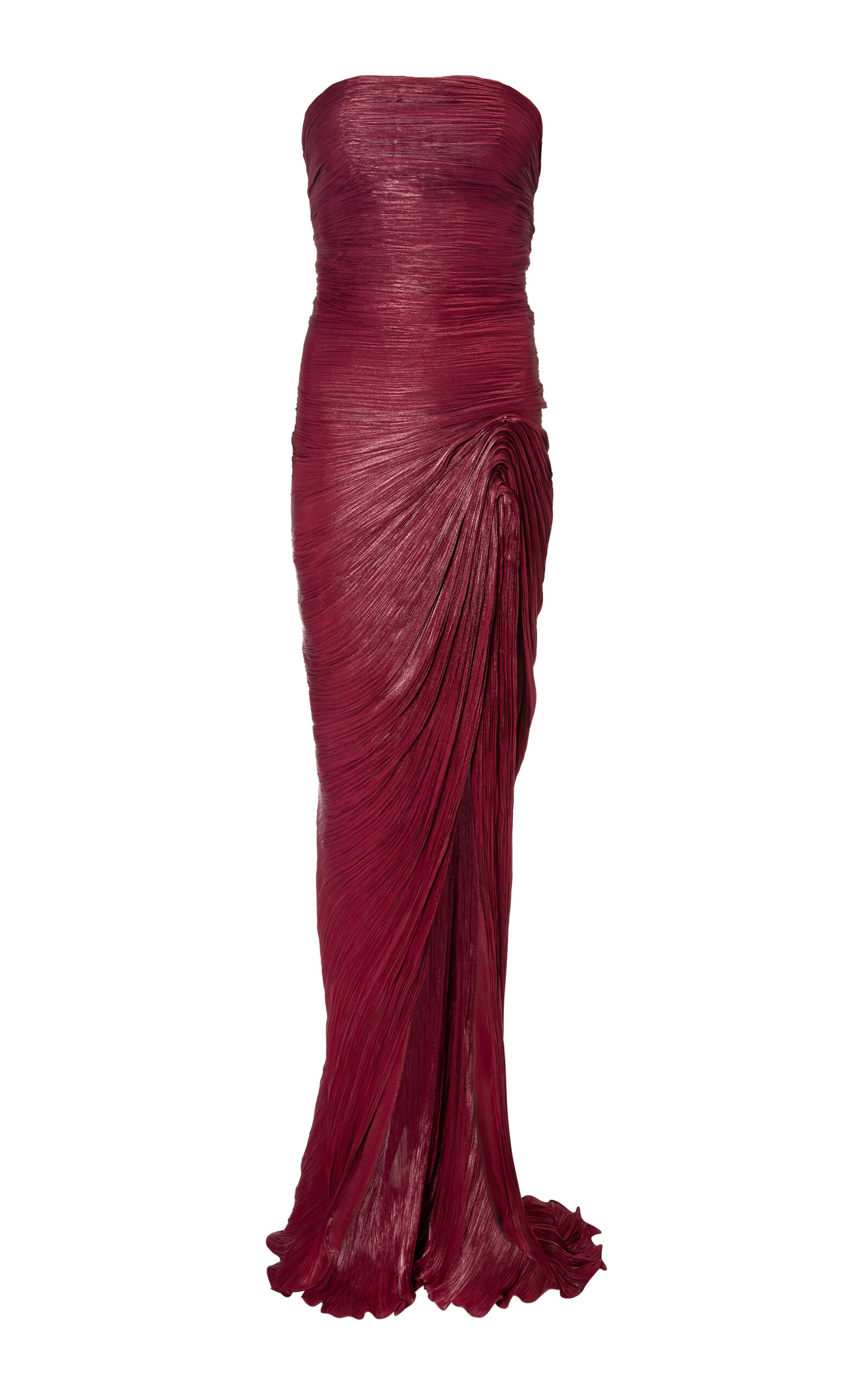 Marmar Halim Hand-pleated Satin Gown In Burgundy