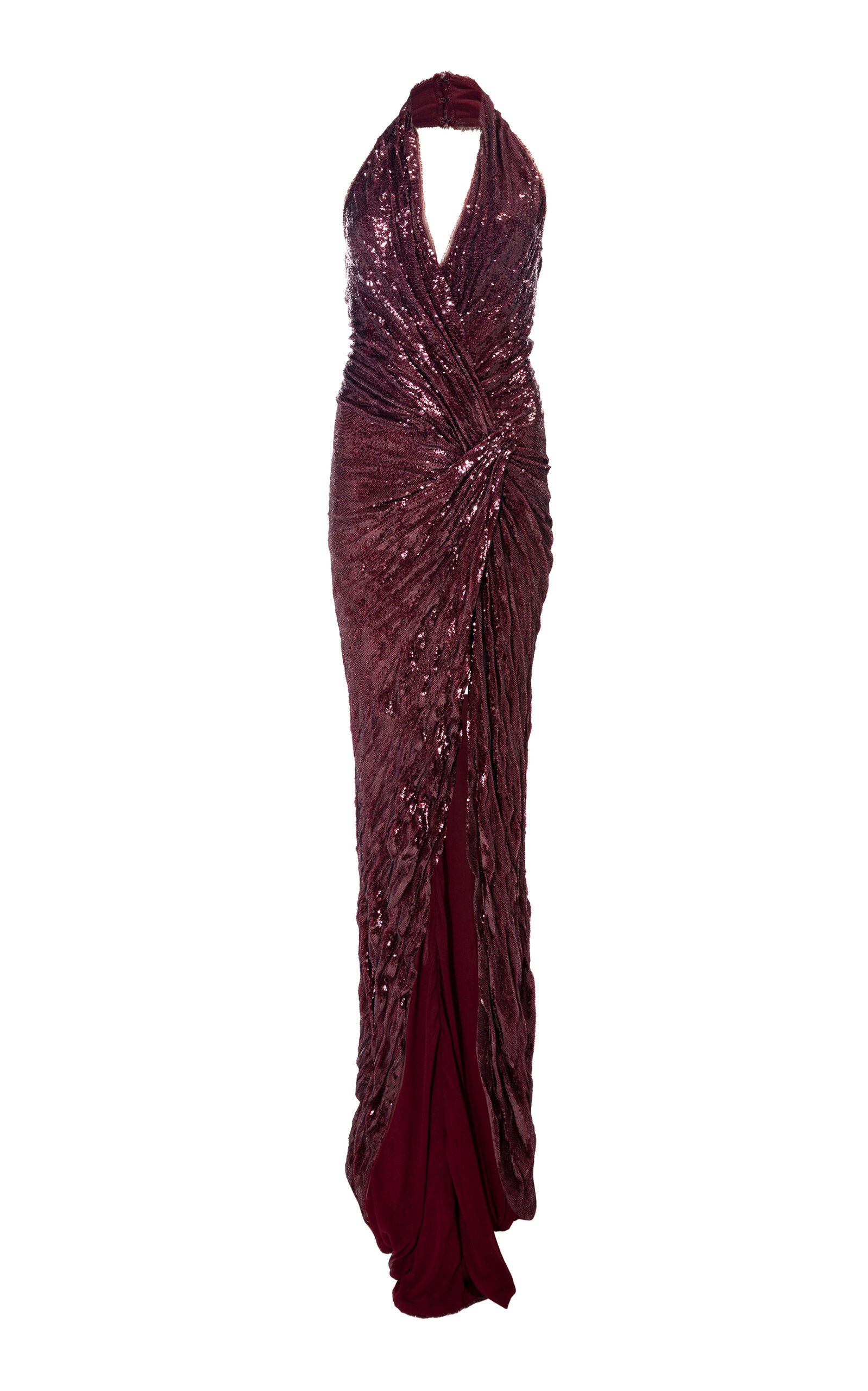 Marmar Halim Sequined Gathered Silk-blend Gown In Purple