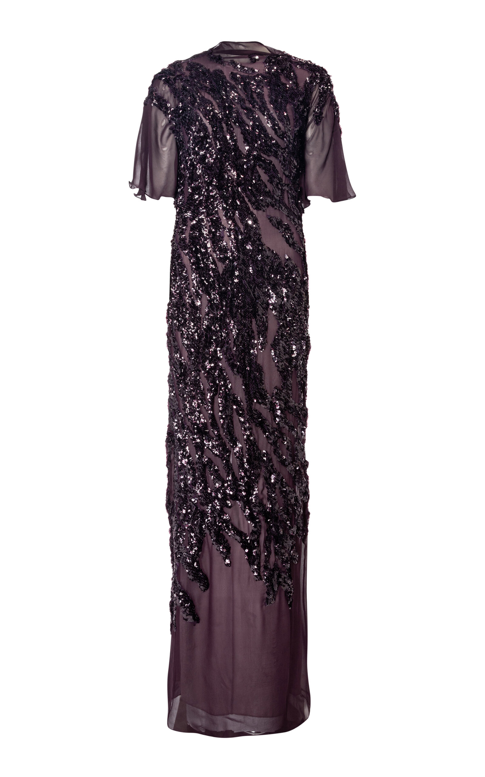 Marmar Halim Flutter Sleeve Sequined Silk Chiffon Gown In Purple