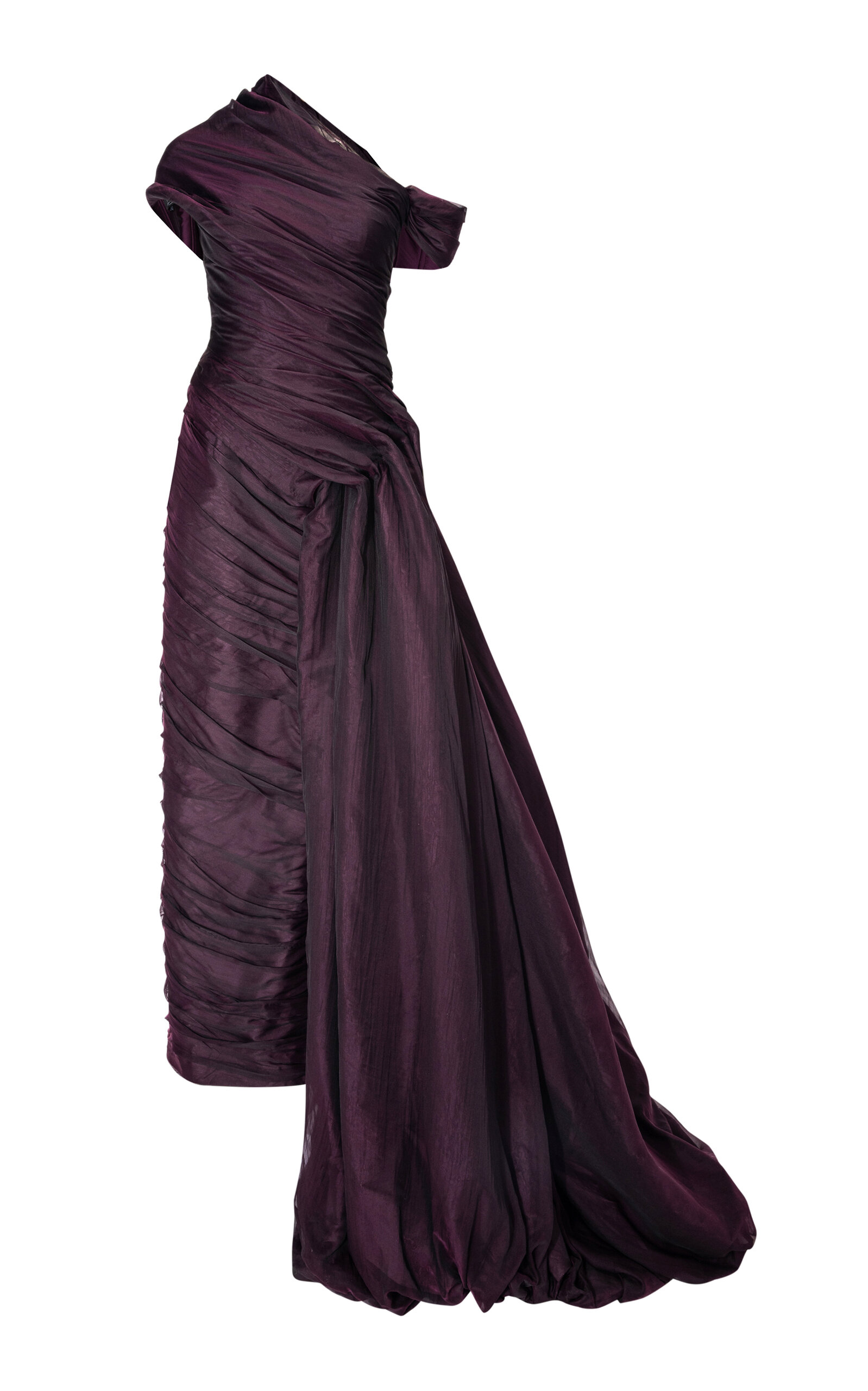 Marmar Halim Pleated Silk Taffeta Gown In Purple