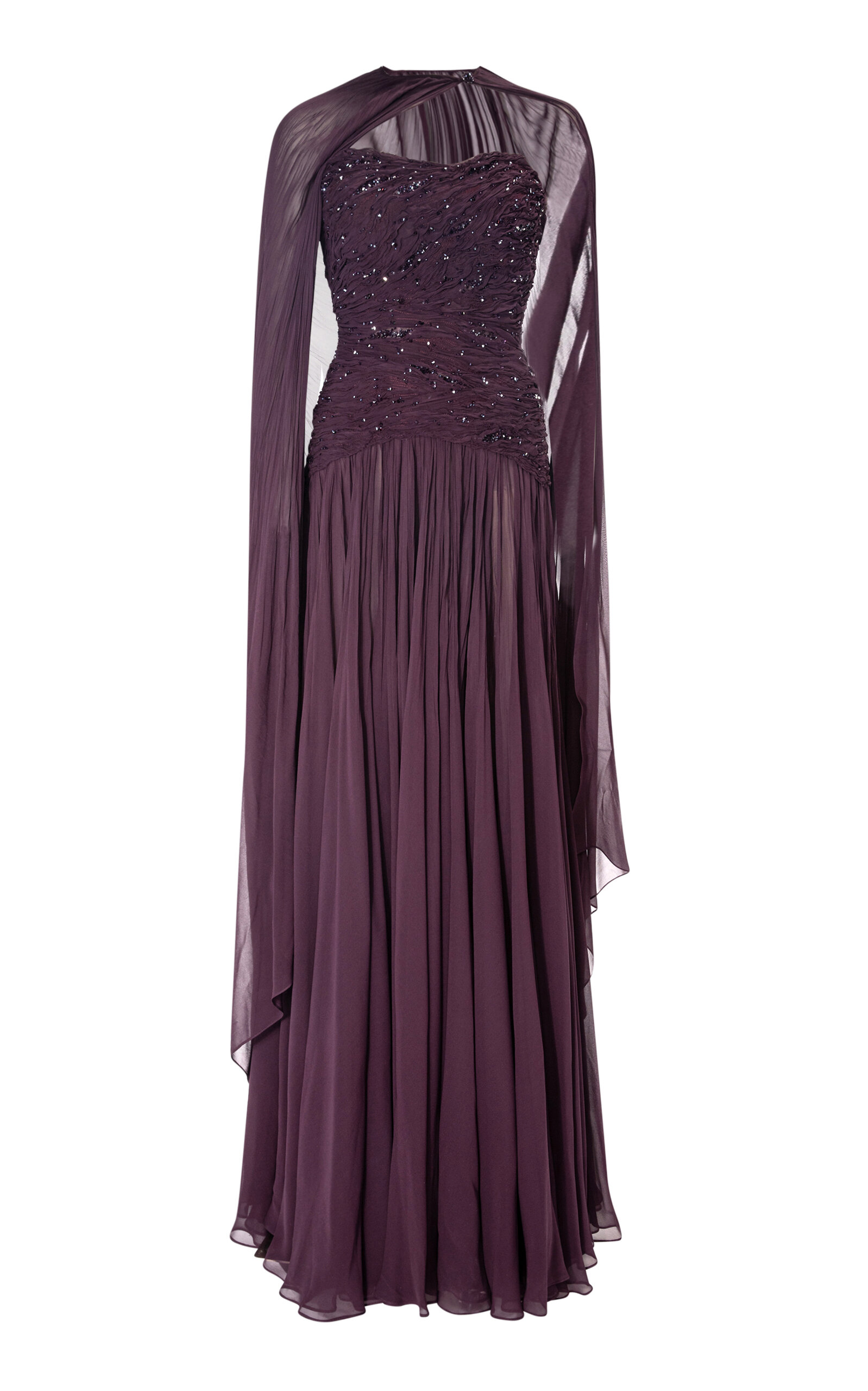 Marmar Halim Hand-pleated Embellished Silk Chiffon Gown In Purple