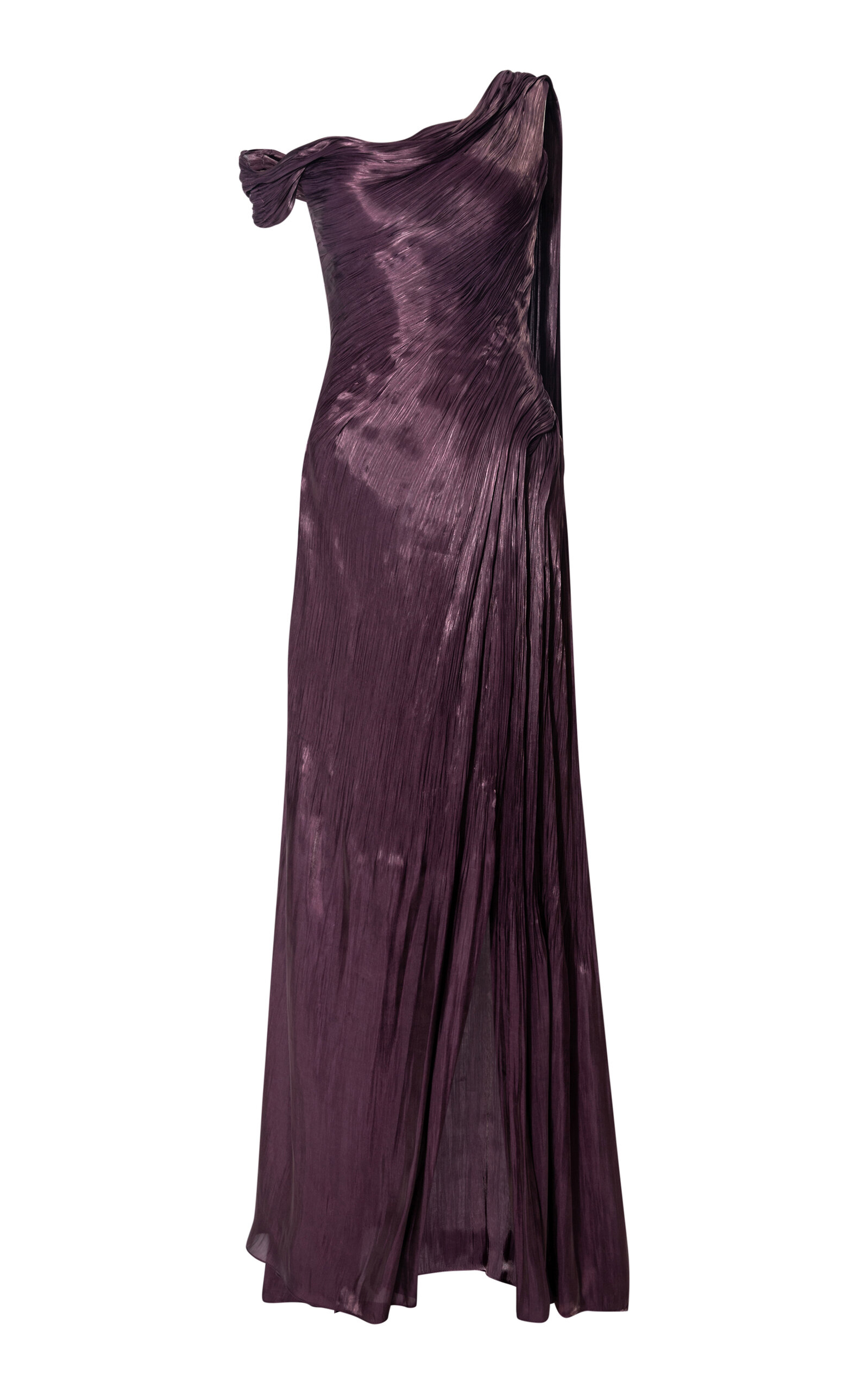 Marmar Halim Pleated Draped Satin Gown In Purple