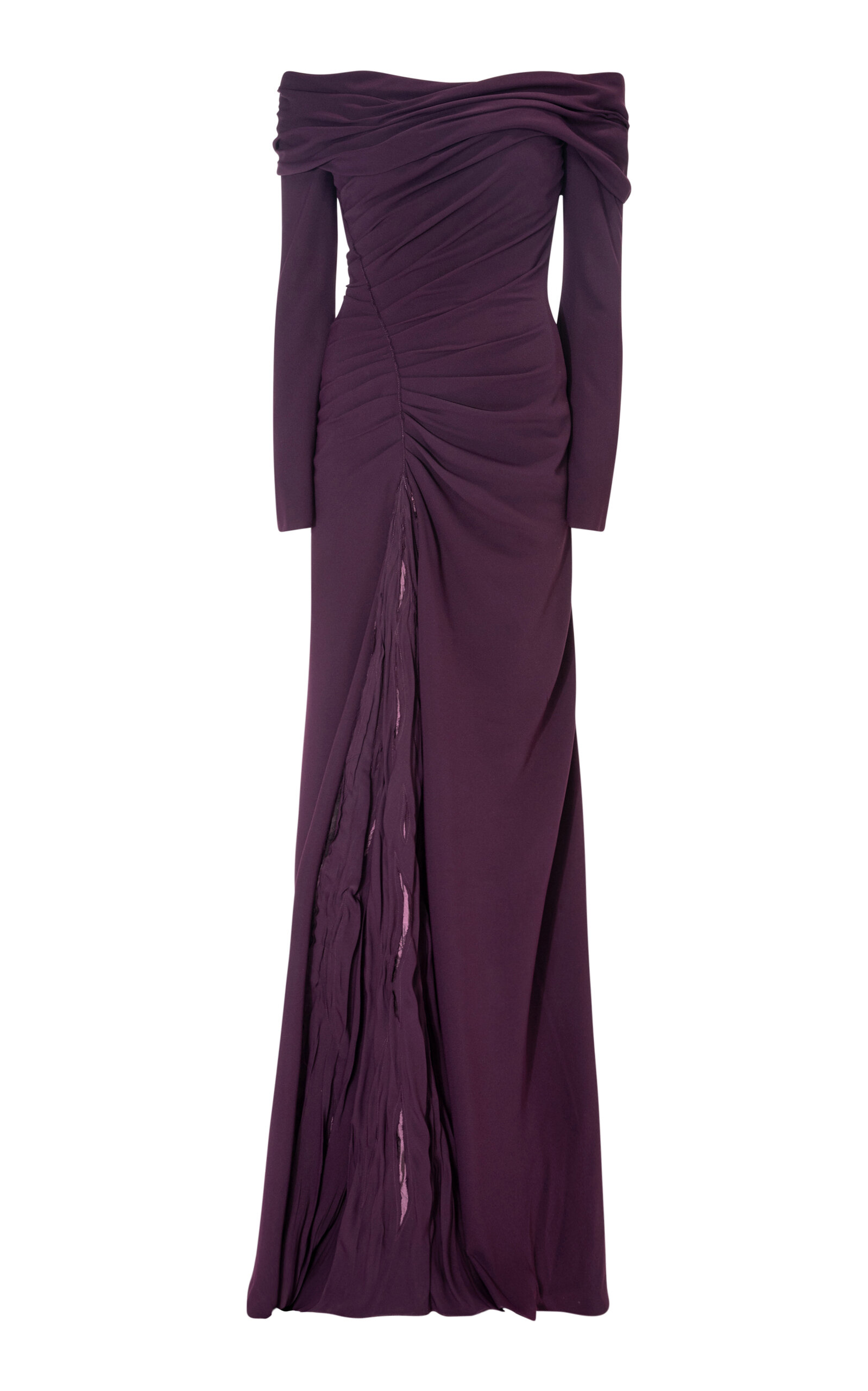 MARMAR HALIM GATHERED OFF-THE-SHOULDER CREPE GOWN 