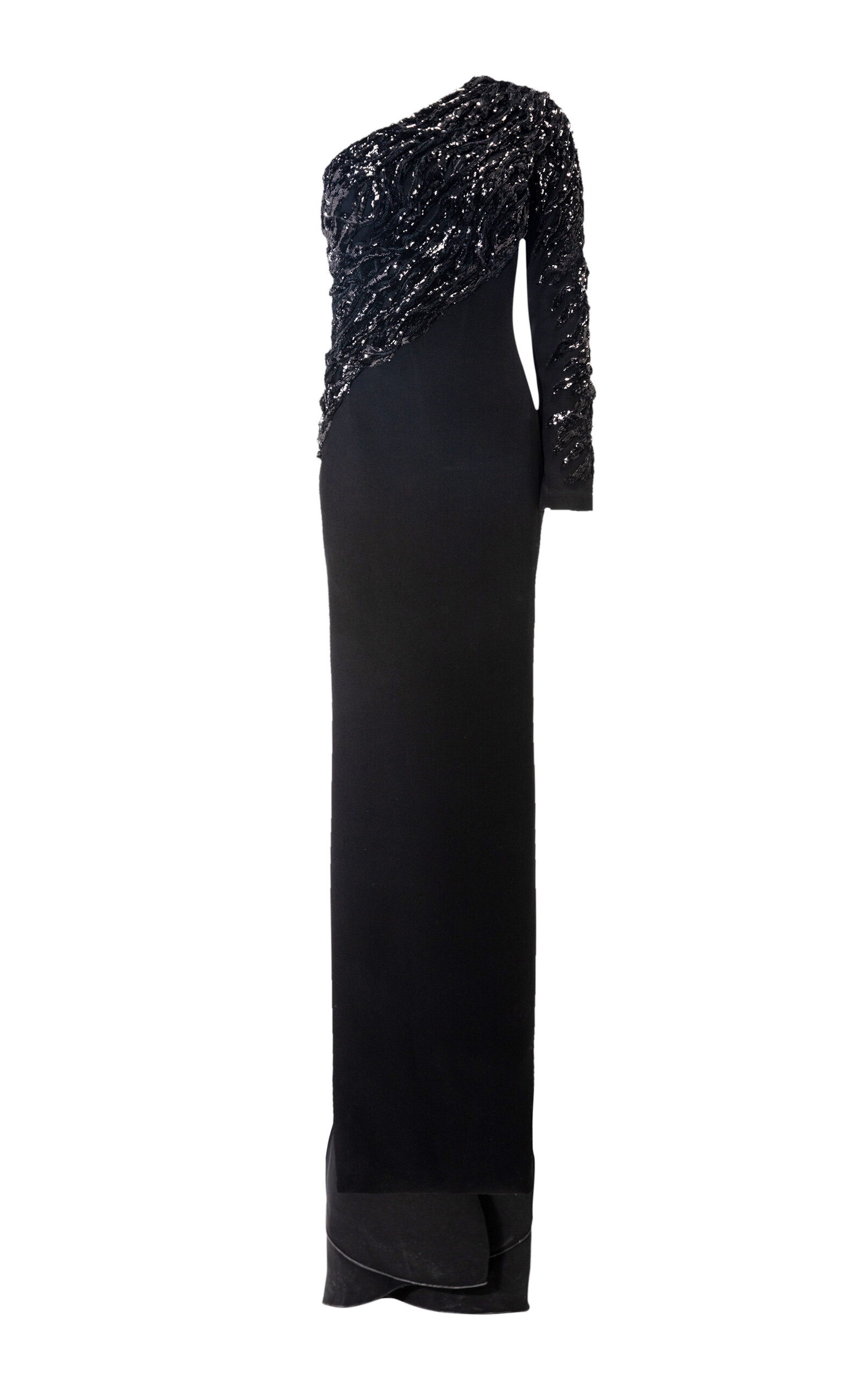 Marmar Halim Sequined Asymmetric Crepe Gown In Black