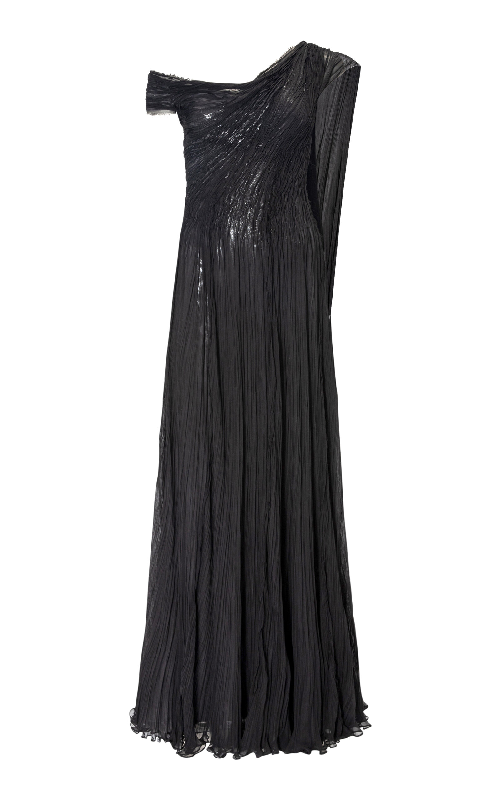 Marmar Halim Hand-pleated Silk Chiffon Gown In Black