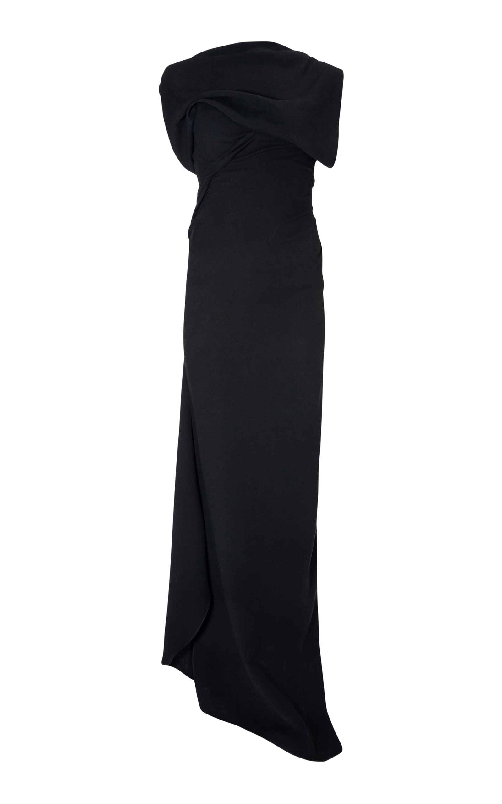 Marmar Halim Draped Asymmetric Crepe Gown In Black