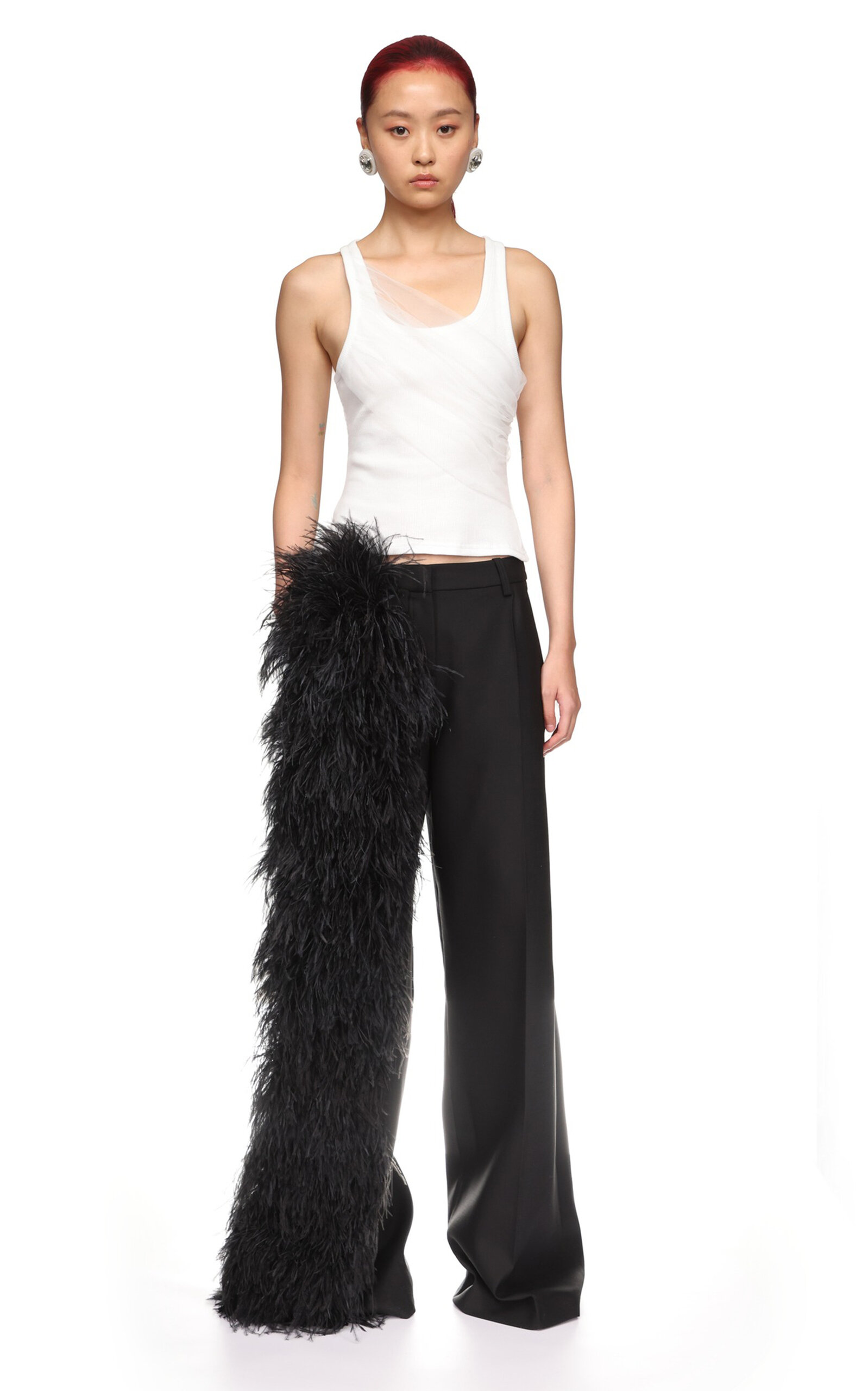 David Koma Gathered Tulle-jersey Tank Top In White