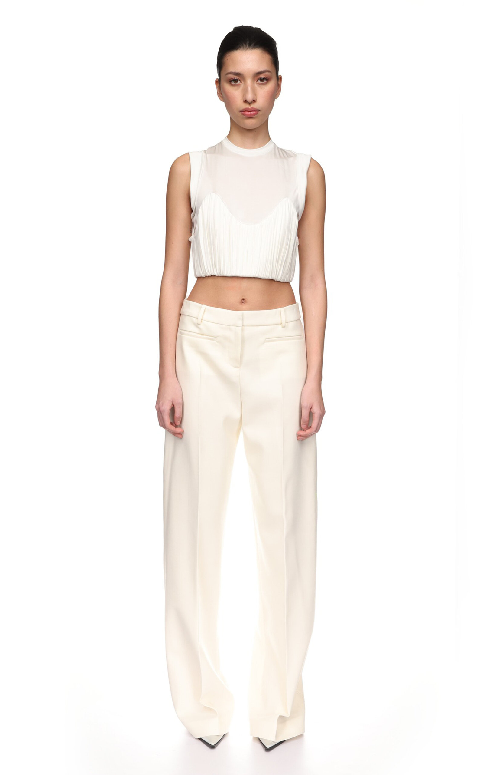 David Koma Pleated Open Back Jersey Top In White