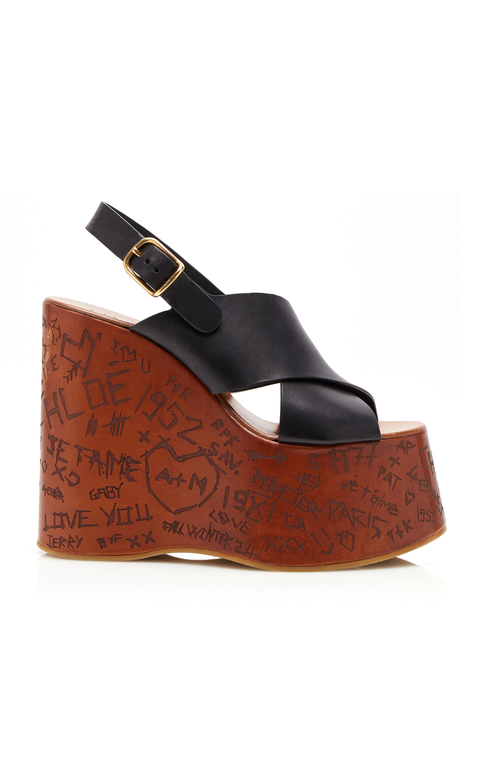 Chloé Maxime Leather Slingback Wedge Sandals In Black