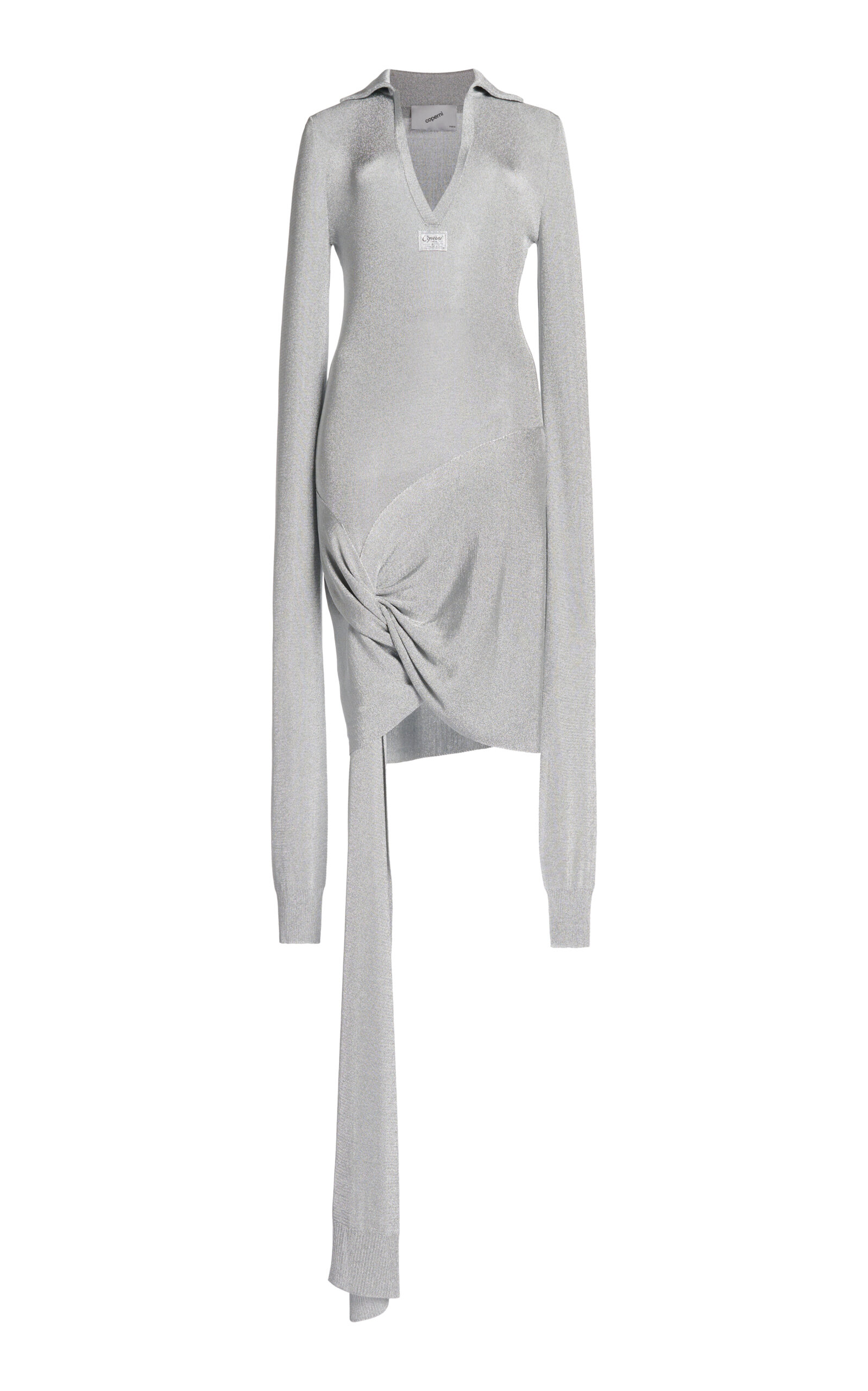 Coperni Exaggerated-sleeve Metallic Mini Dress In Silver