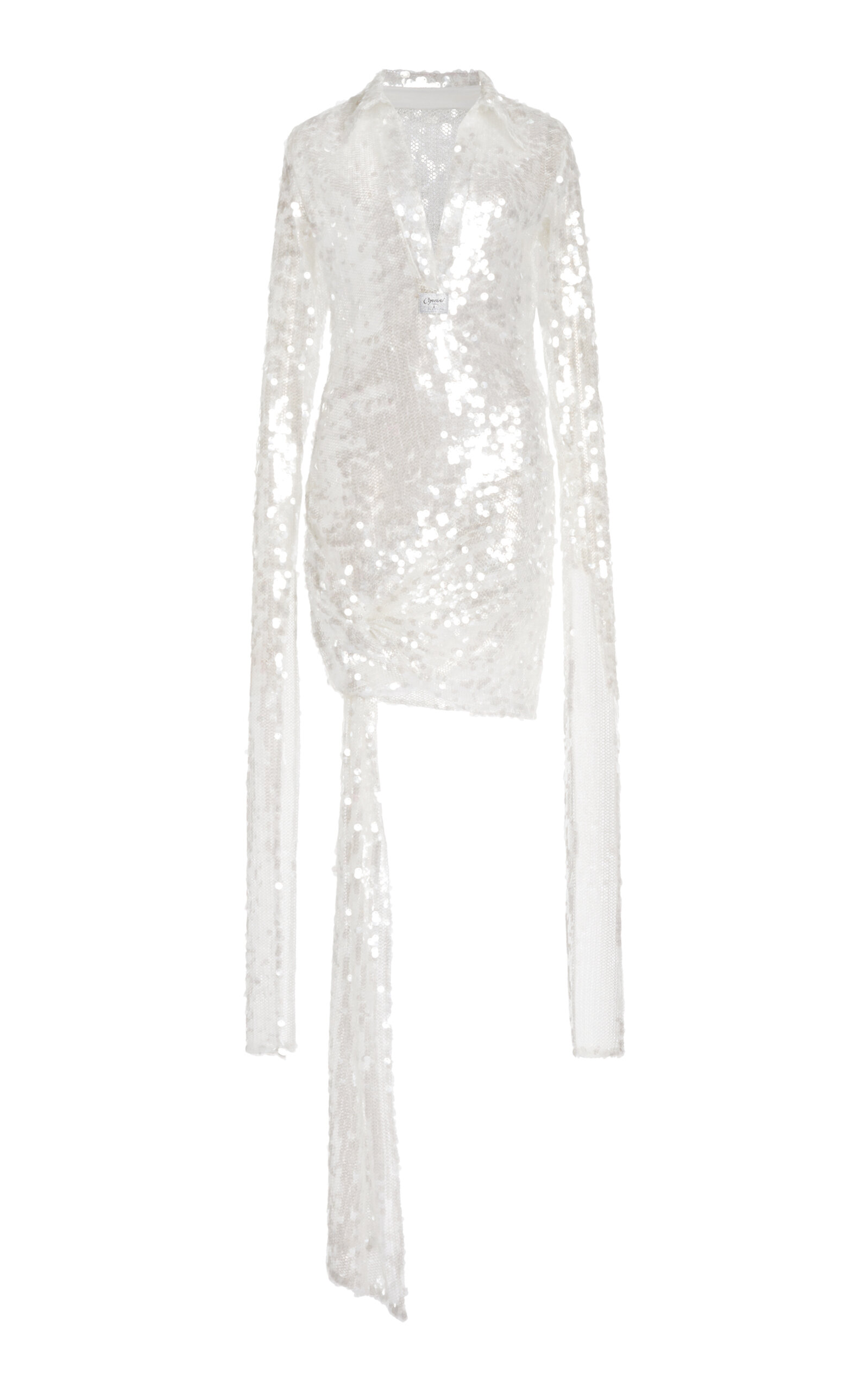 Coperni Exaggerated-sleeve Sequined Mini Dress In White