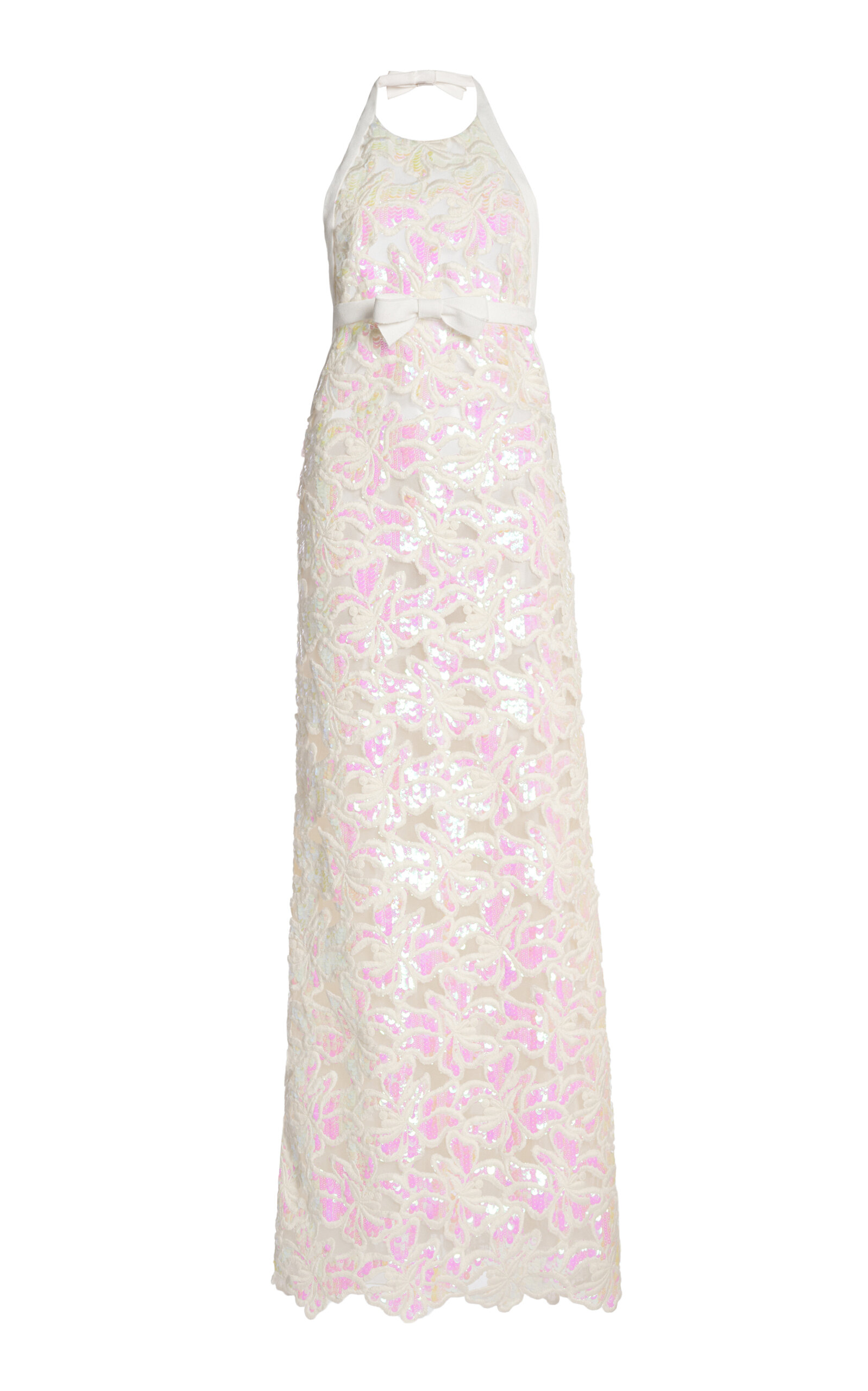 Giambattista Valli Sequined Macrame Maxi Halter Dress In White