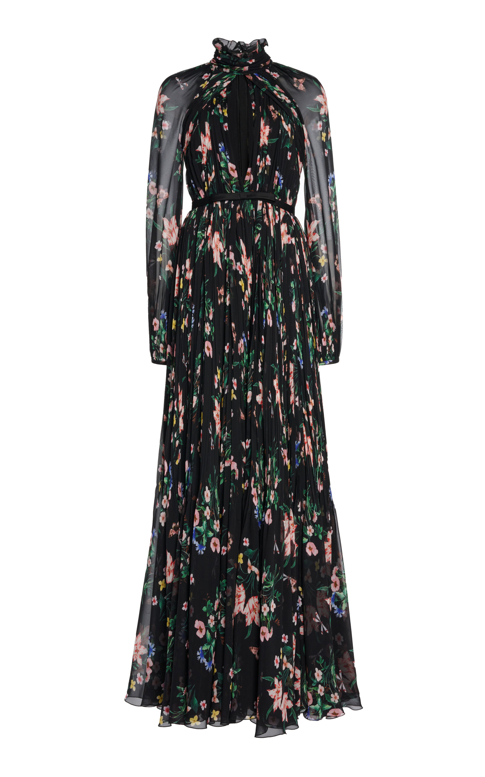 Giambattista Valli Printed Cotton Georgette Dress In Black