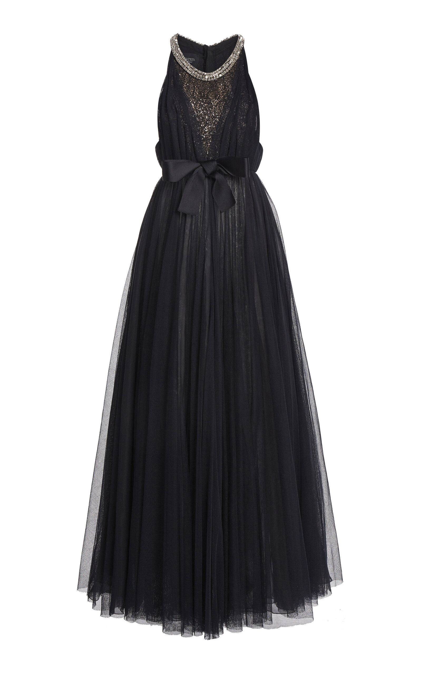 Giambattista Valli Embellished Neckline Cotton Tulle Maxi Dress In Black