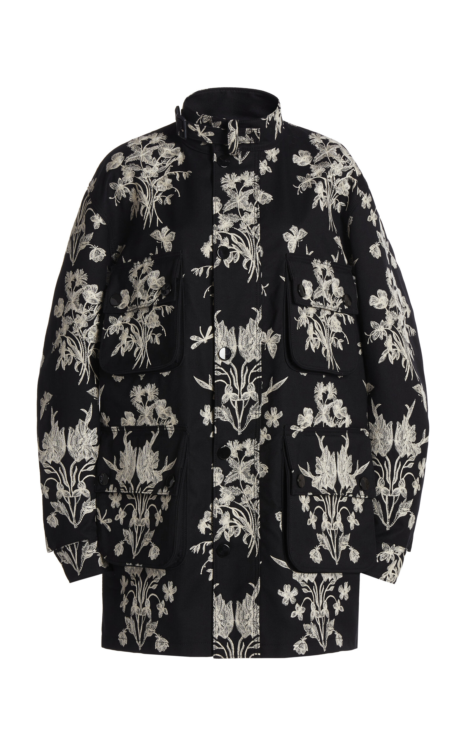 Giambattista Valli Embroidered Gabardine Parka In Black